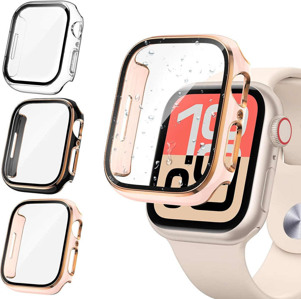 Tensea [3PCS for Apple Watch Screen Protector Case 41mm Series 9/8/7 Accessories, iWatch Protective Face Cover for Women Men, Tempered Glass Film Hard Bumper for iPhone Watch 41 mm