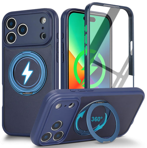 for iPhone 17 Pro Max Case Compatible with MagSafe Full-Body Magnetic Phone Case with Built-in Tempered Glass Screen Protector& Stand for iPhone17 Pro Max Cover, Orange