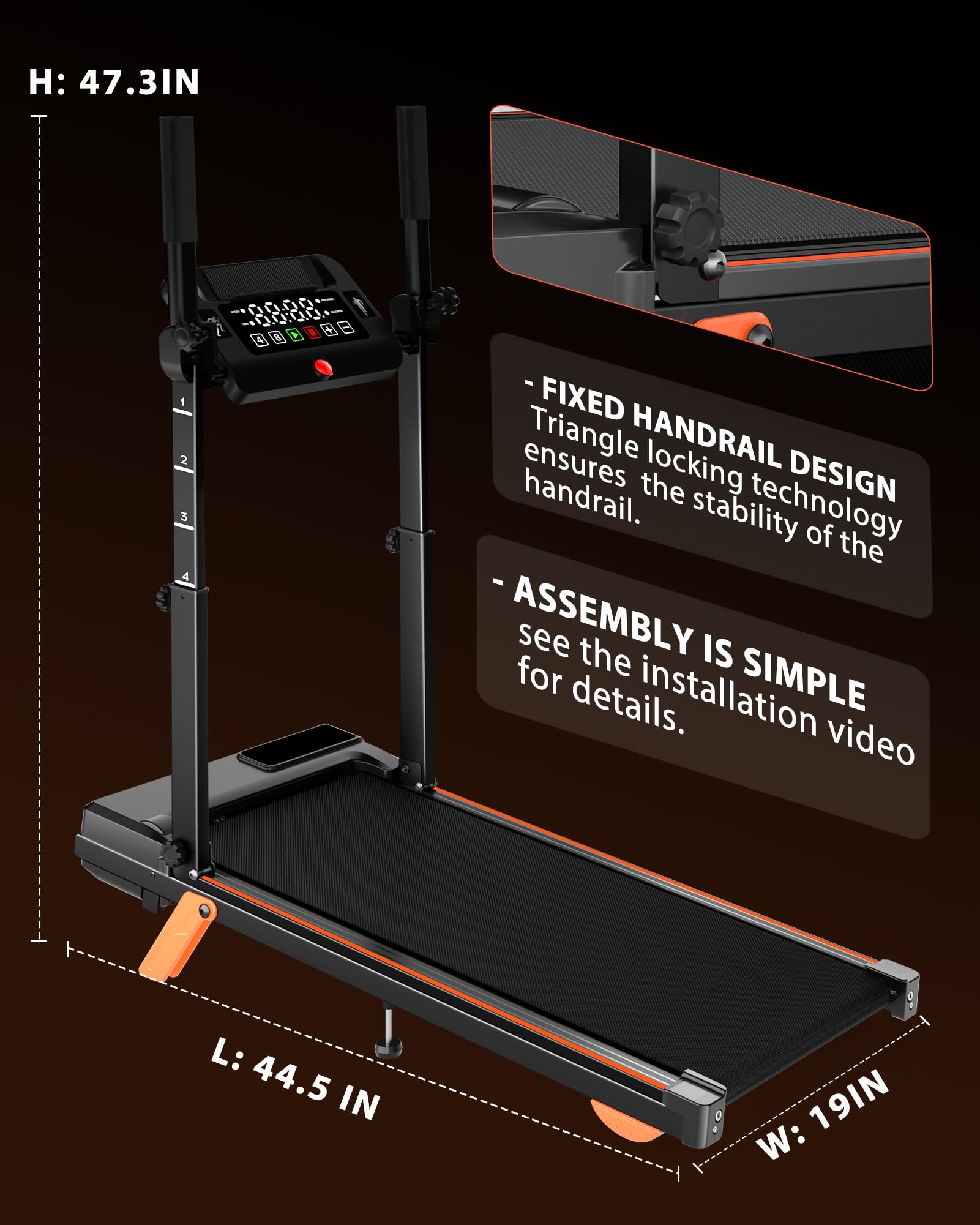 Walking Pad Treadmills for Home - Foldable Treadmill with Handle Bar, 4 Levels Height, 12% Incline, Stand Desk