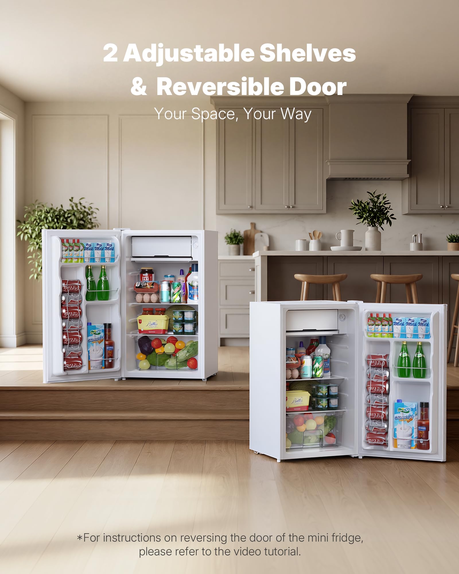 Upstreman 3.2 Cu.Ft Mini Fridge with Freezer, Quiet Efficient Small Fridge, Compact Refrigerator with Adjustable Thermostat, for Dorm, Bedroom, Office, Black-BR321