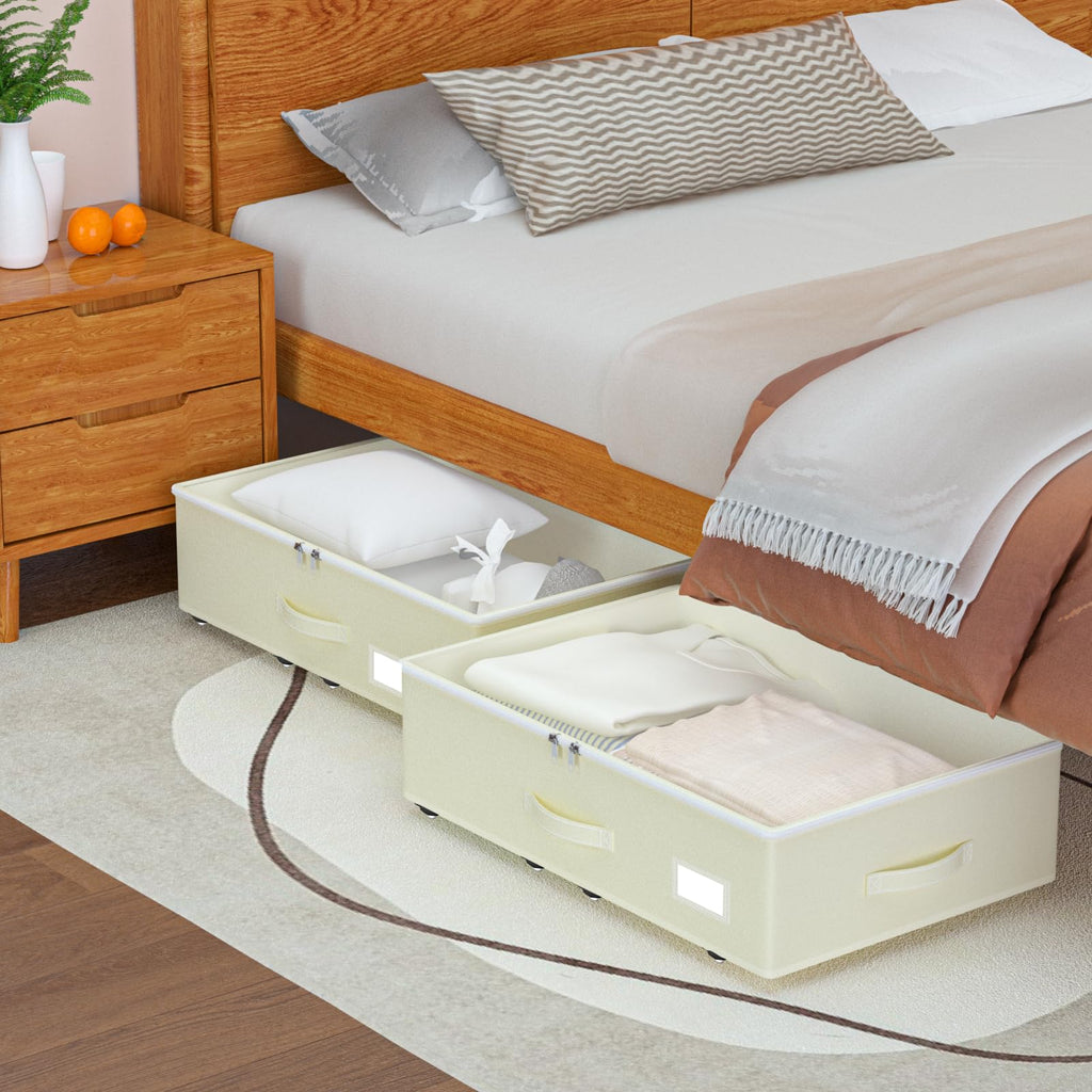 EE-RoomWorld Under Bed Storage with Wheels, No Assemble Required 10 inches height Under Bed Storage bins,Large capacity Rolling Underbed Shoe Storage containers，dorm underbed storage drawers