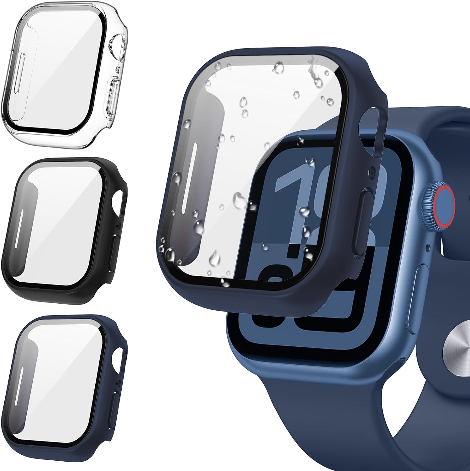 Tensea [3PCS for Apple Watch Screen Protector Case 41mm Series 9/8/7 Accessories, iWatch Protective Face Cover for Women Men, Tempered Glass Film Hard Bumper for iPhone Watch 41 mm