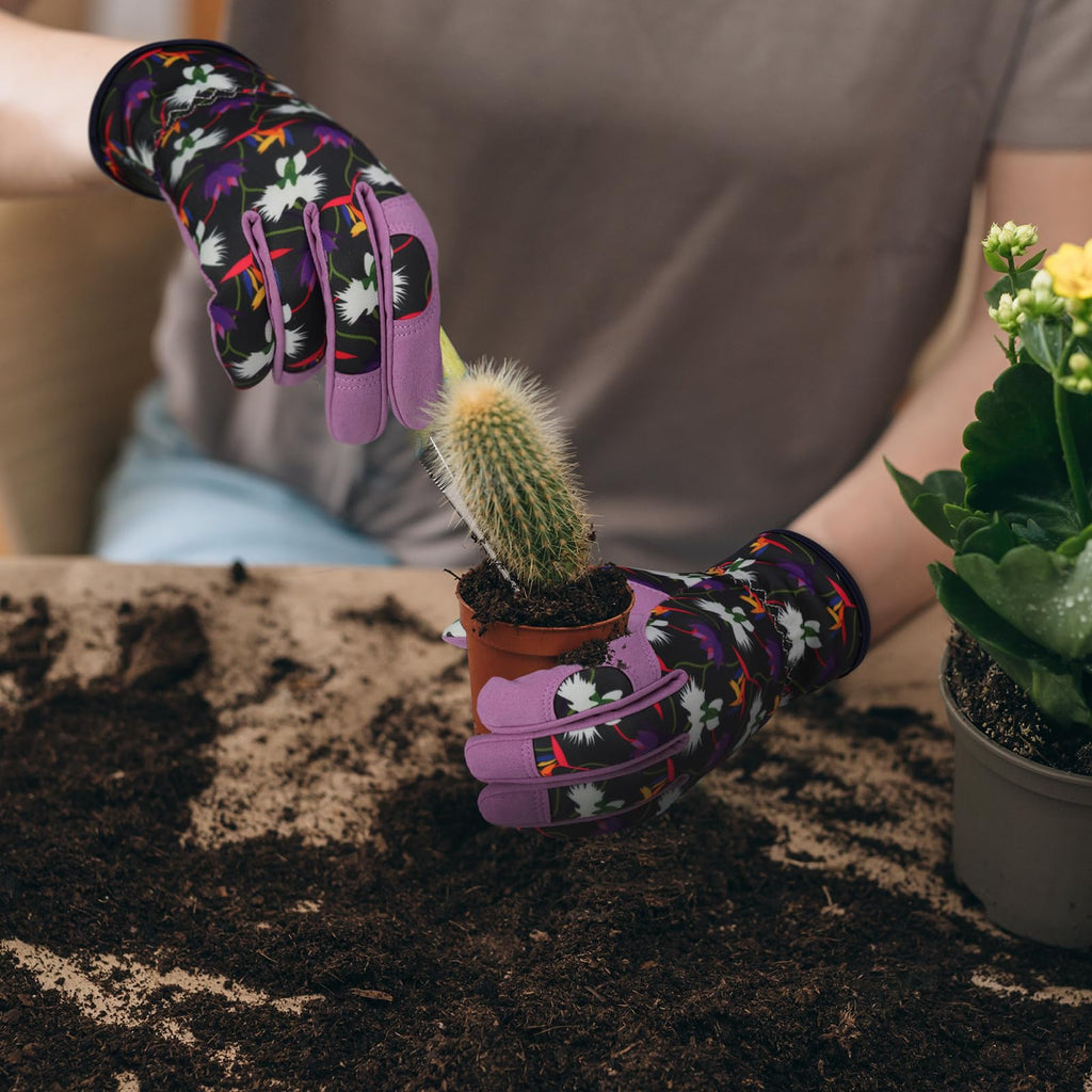 Bamllum Leather Gardening Gloves for Women - Working Gloves for Weeding, Digging, Planting, Raking and Pruning
