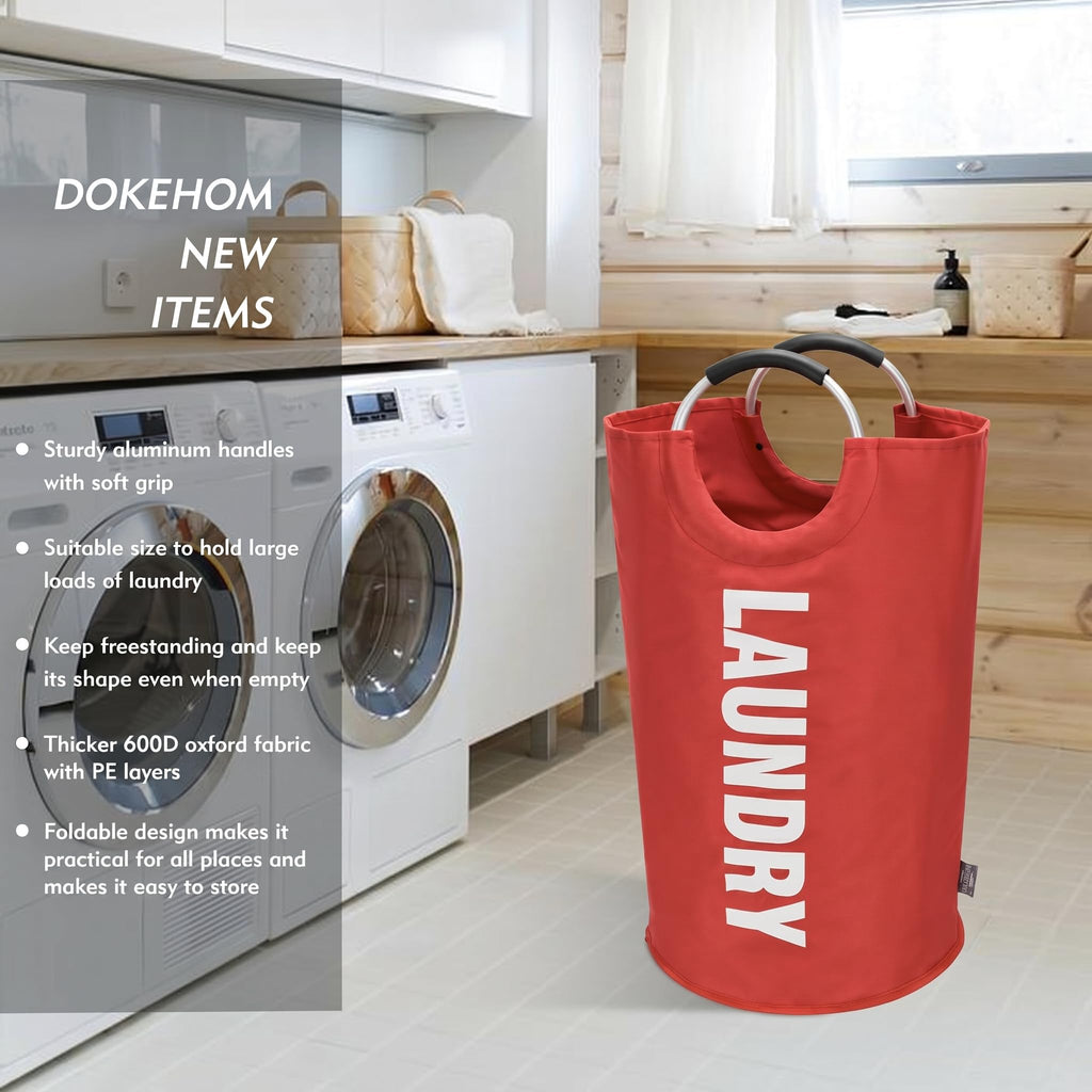 DOKEHOM 90L Large Laundry Basket, Collapsible Laundry Bag, Black | Freestanding tall clothes hamper & foldable washing bin. High-capacity clothes storage basket with durable sturdy handles
