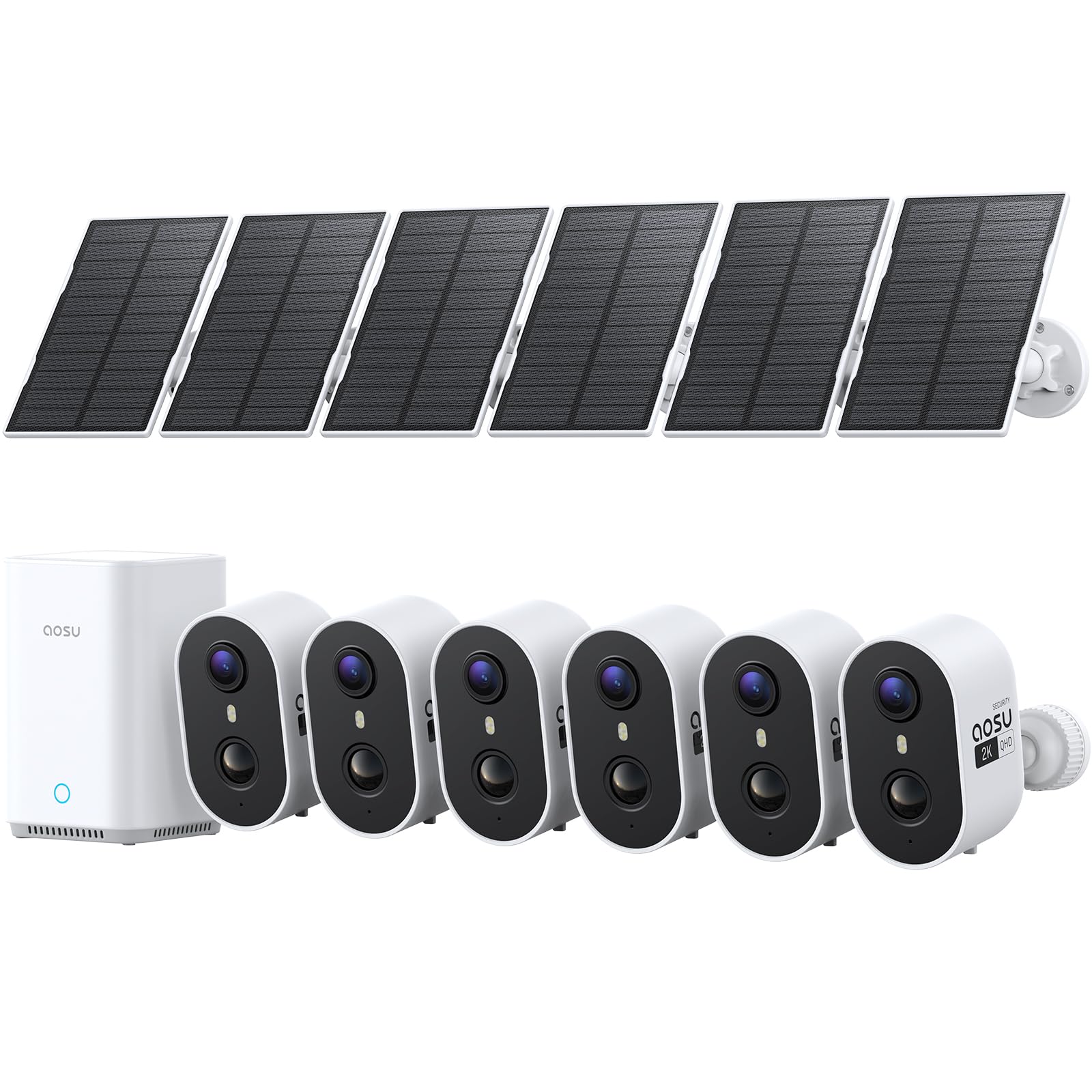 aosu Solar Security Cameras Wireless Outdoor, 2K HD Home Security Camera System, PIR + AI Human Detection, Color Night Vision, Easy to Set Up, Local Storage, No Subscription Required, 4-Cam Kit