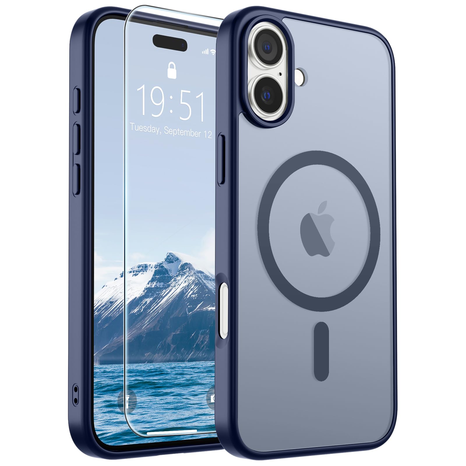 SUPFINE Magnetic for iPhone 17 Pro Max Case with Screen Protector (Compatible with MagSafe)(Military Grade Drop Protection) Translucent Matte Phone Cover,Dark Blue