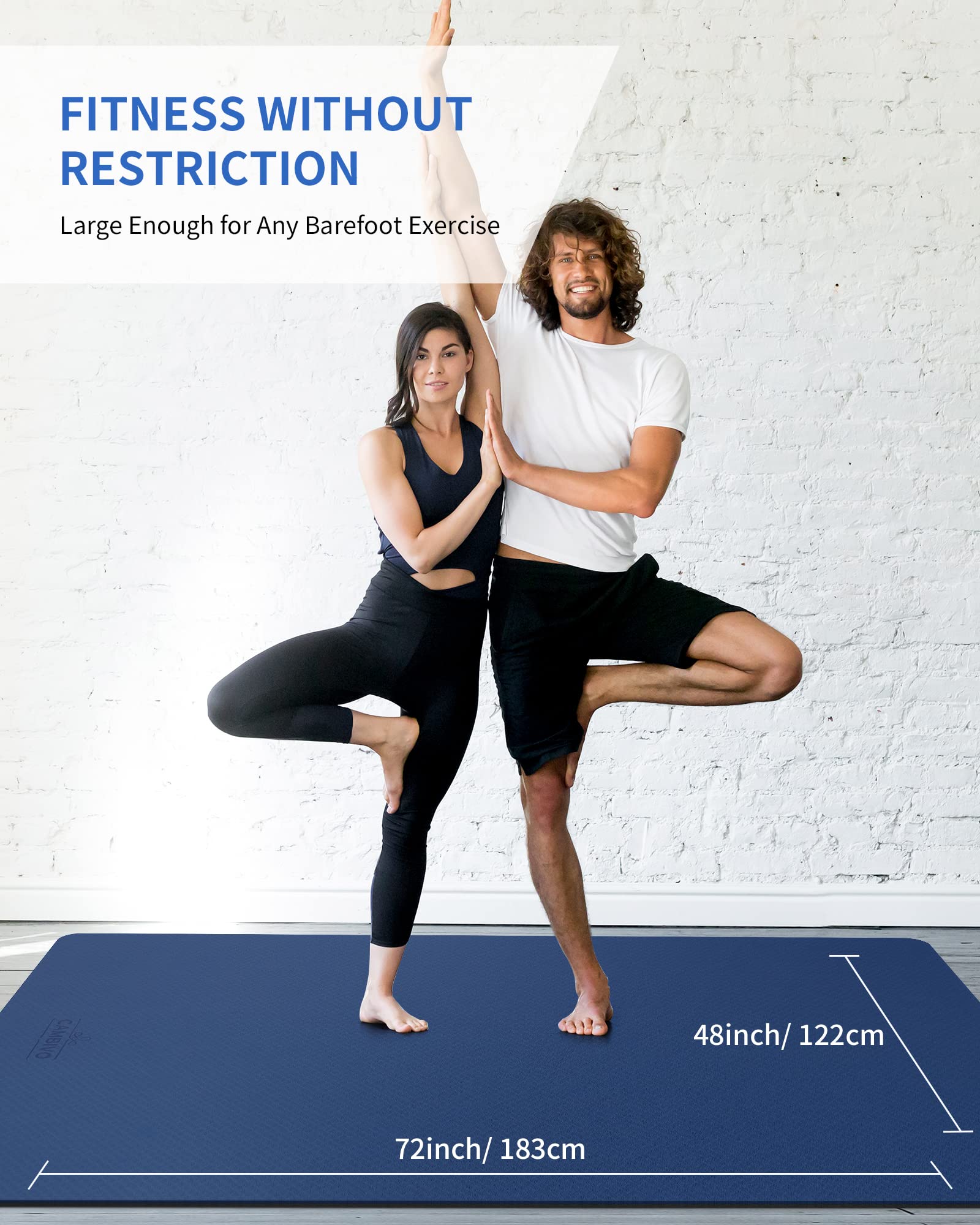 CAMBIVO Yoga Mat 72" x 48" Large Workout Mat for Home Gym Flooring | 6mm-12mm (0.24"-0.48") Extra Thick Exercise Mat for Apartment Fitness | High-Density TPE Cushioning for Joint Protection