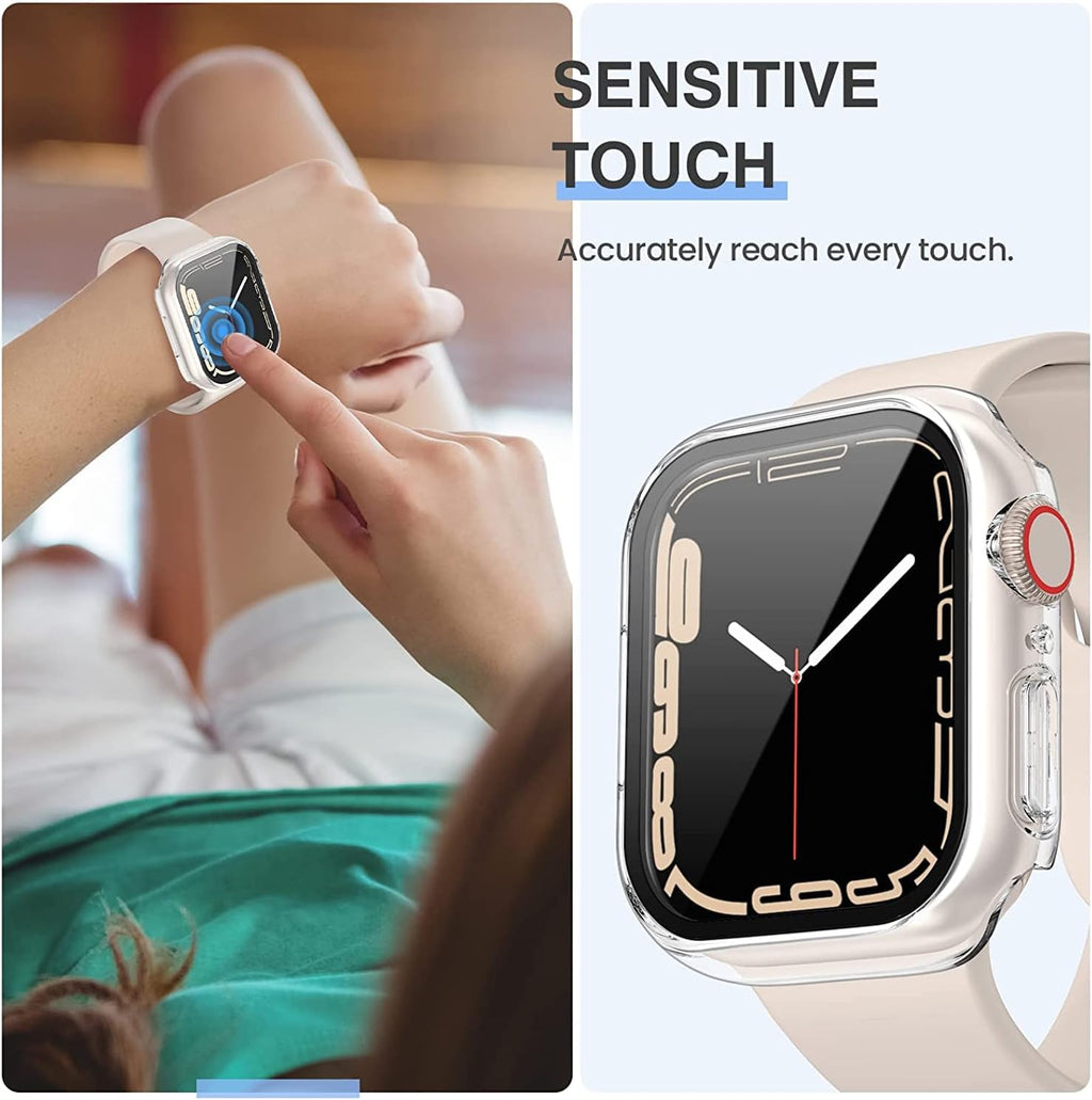 Tensea [3PCS for Apple Watch Screen Protector Case 41mm Series 9/8/7 Accessories, iWatch Protective Face Cover for Women Men, Tempered Glass Film Hard Bumper for iPhone Watch 41 mm