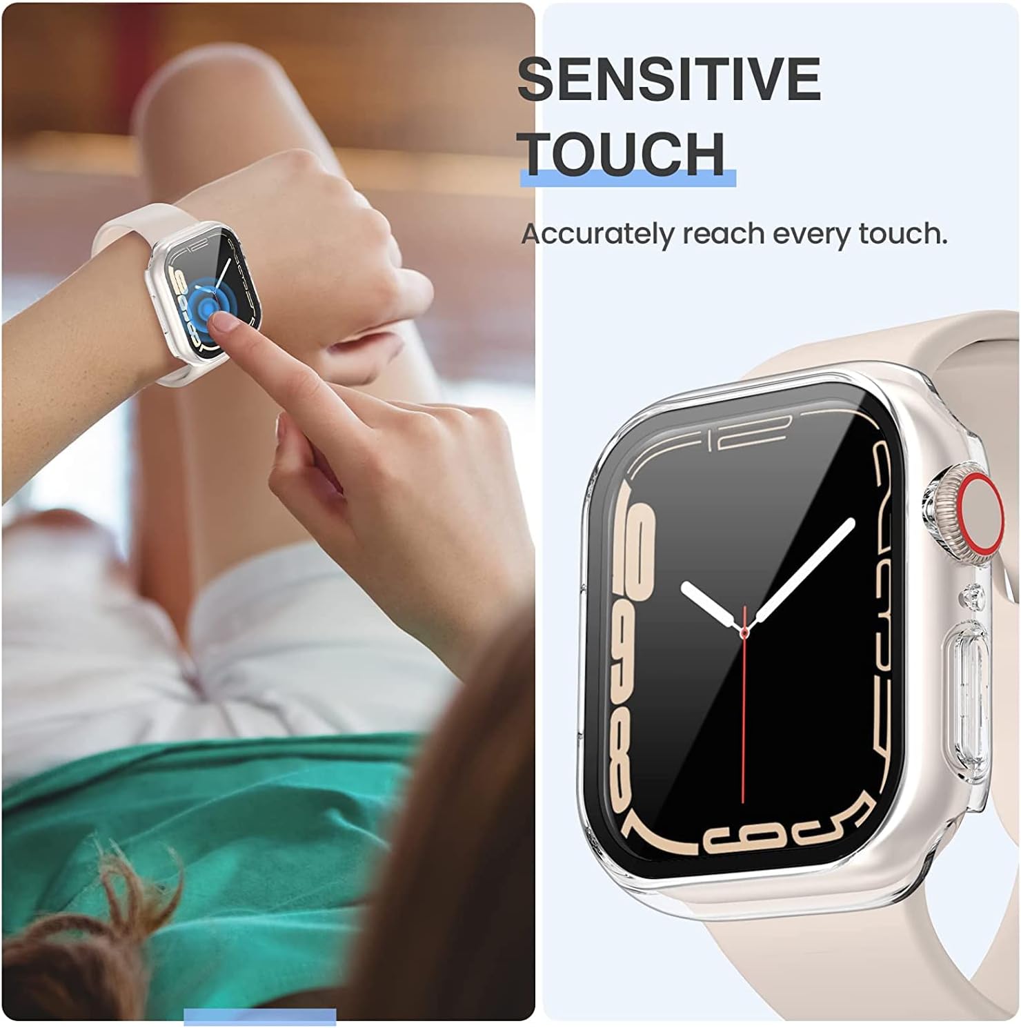 Tensea [3PCS for Apple Watch Screen Protector Case 41mm Series 9/8/7 Accessories, iWatch Protective Face Cover for Women Men, Tempered Glass Film Hard Bumper for iPhone Watch 41 mm