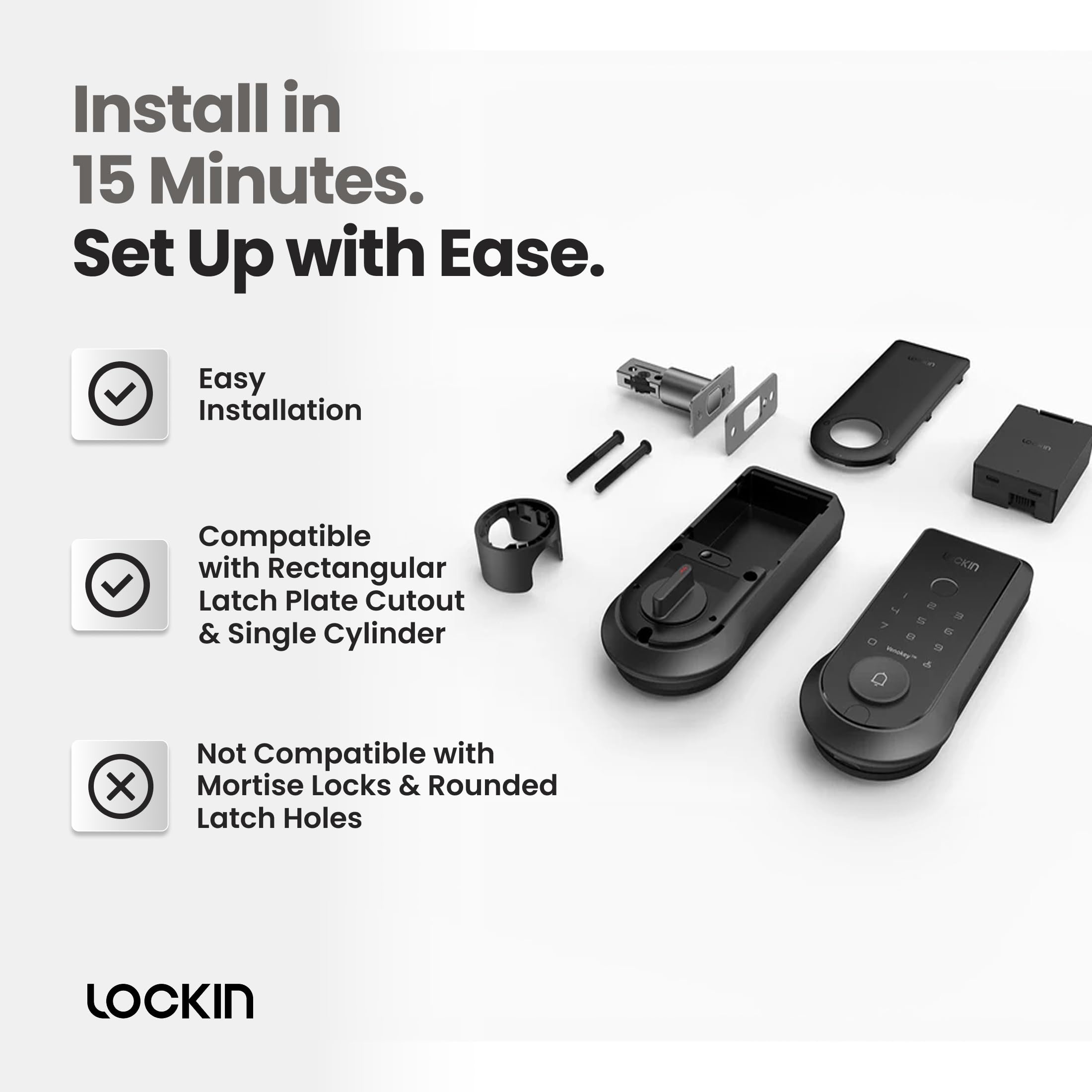 Lockin Venoris Smart Lock - Palm Vein & Fingerprint Keyless Entry Door Lock - 6 Unlock Methods - Built-in WiFi - Smart Home Compatible - No Monthly Subscription - 7-Month Battery Life