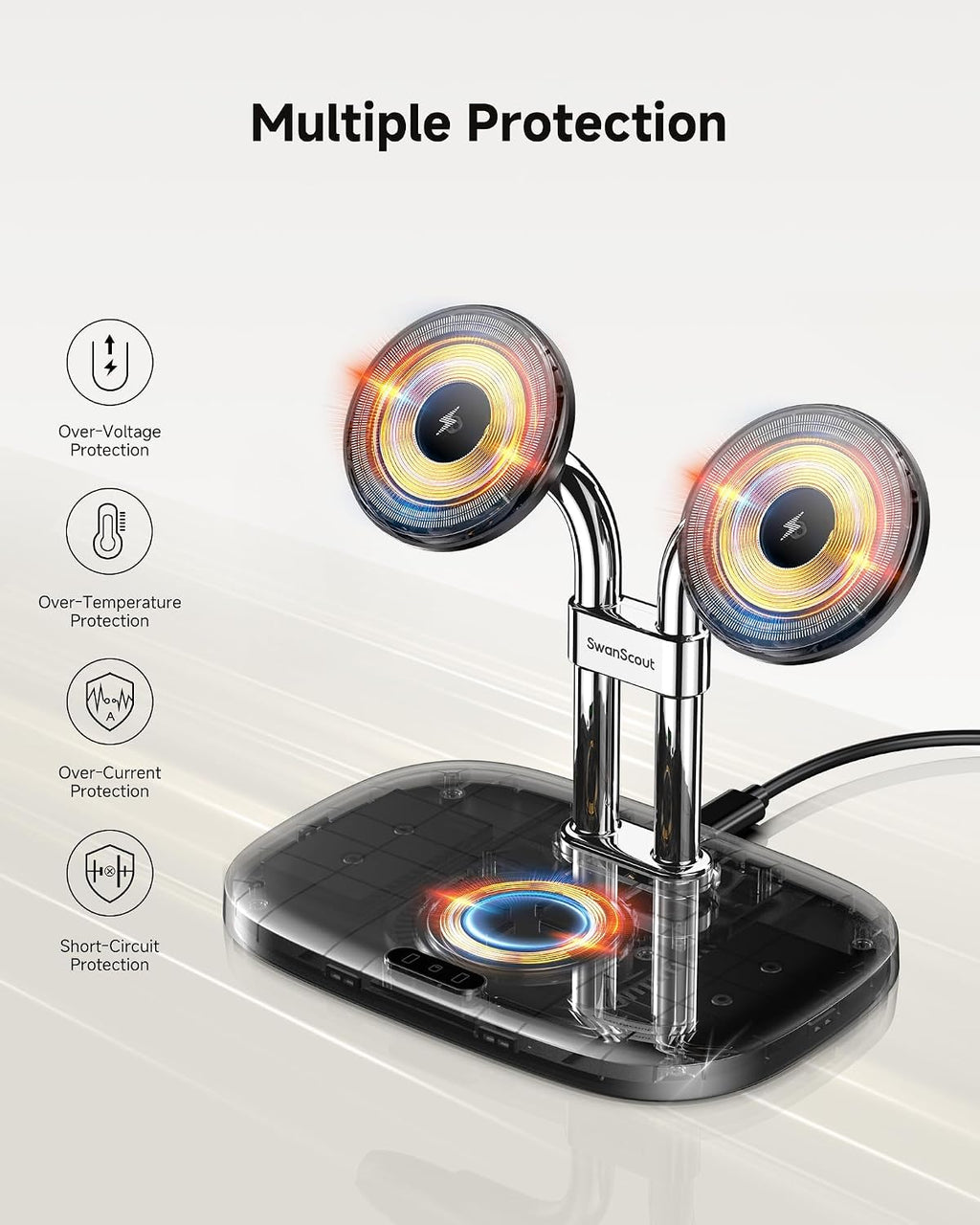 Charging Station for Mag Safe Charger, 3 in 1 Wireless Charger for iPhone Air/17/16/15/14/13/12 Series, for Apple Watch & Air Pods, SwanScout 707M (No Adapter)