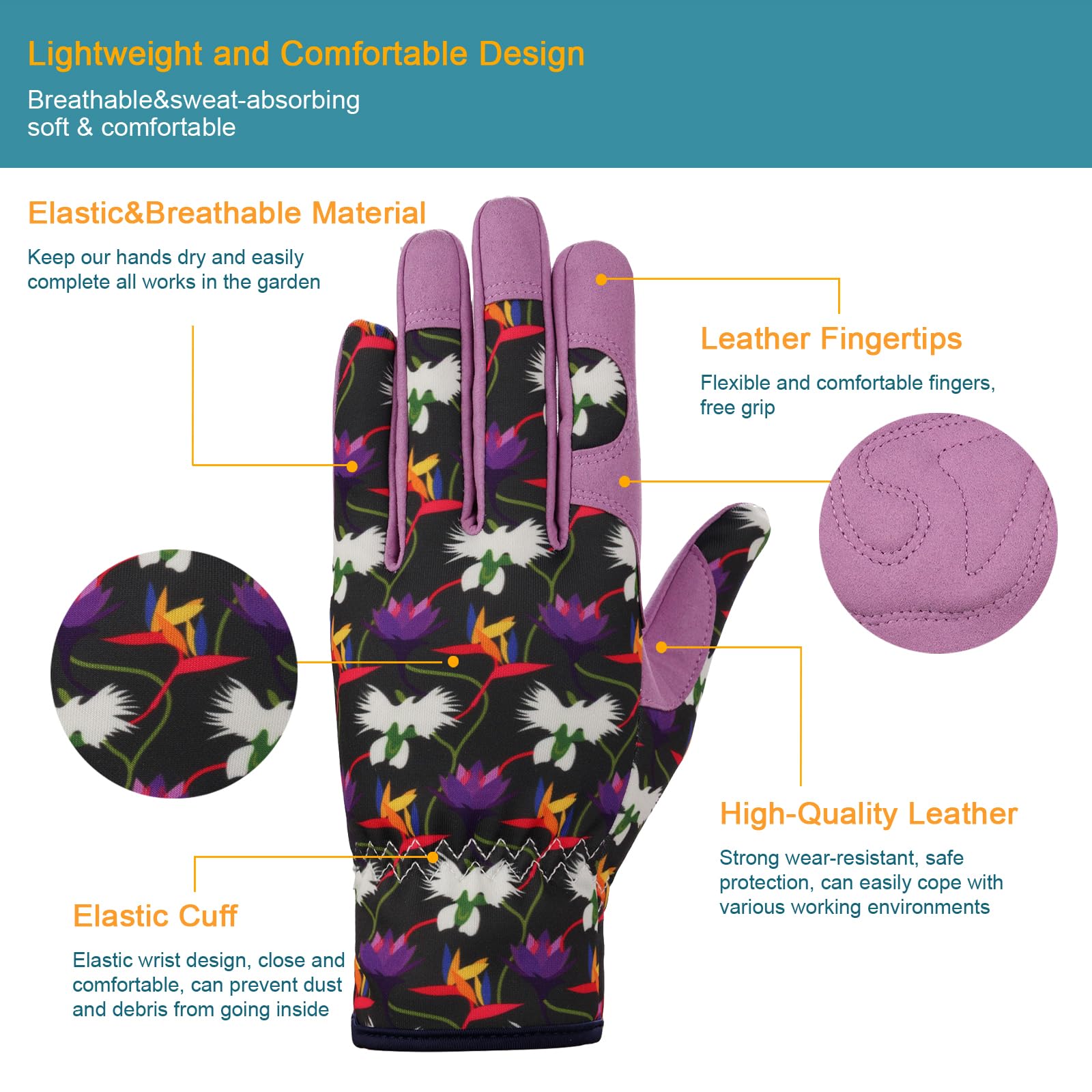 Bamllum Leather Gardening Gloves for Women - Working Gloves for Weeding, Digging, Planting, Raking and Pruning