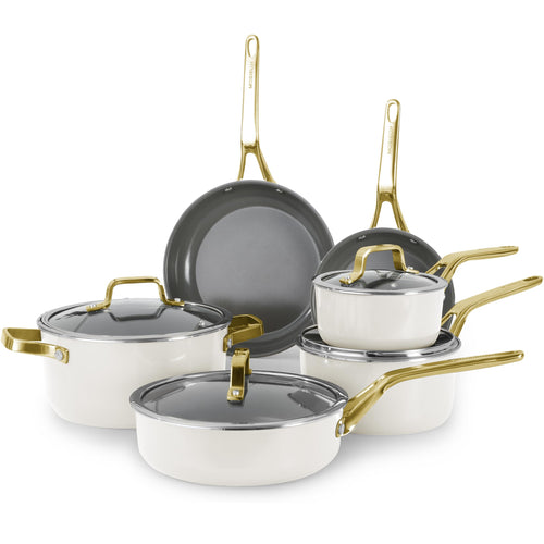 Ceramic Cookware Set, Pots & Pans Set, 10PC for RV and Apartment | Include saucepan, saute pan, stockpot, frying pans, oven safe to 480°F, dishwasher safe, non-toxic PFAS free, induction bases