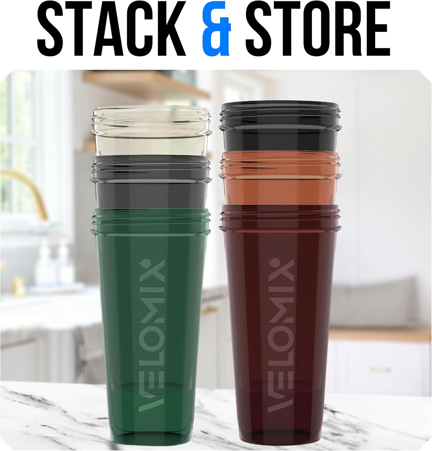 VELOMIX 6 Pack 28 oz Protein Shaker Bottle for Mixes - 6 Wire Whisk Balls | Leak Proof Cups for Supplements | BPA-Free Gym & Fitness (Earth Tones Collection)