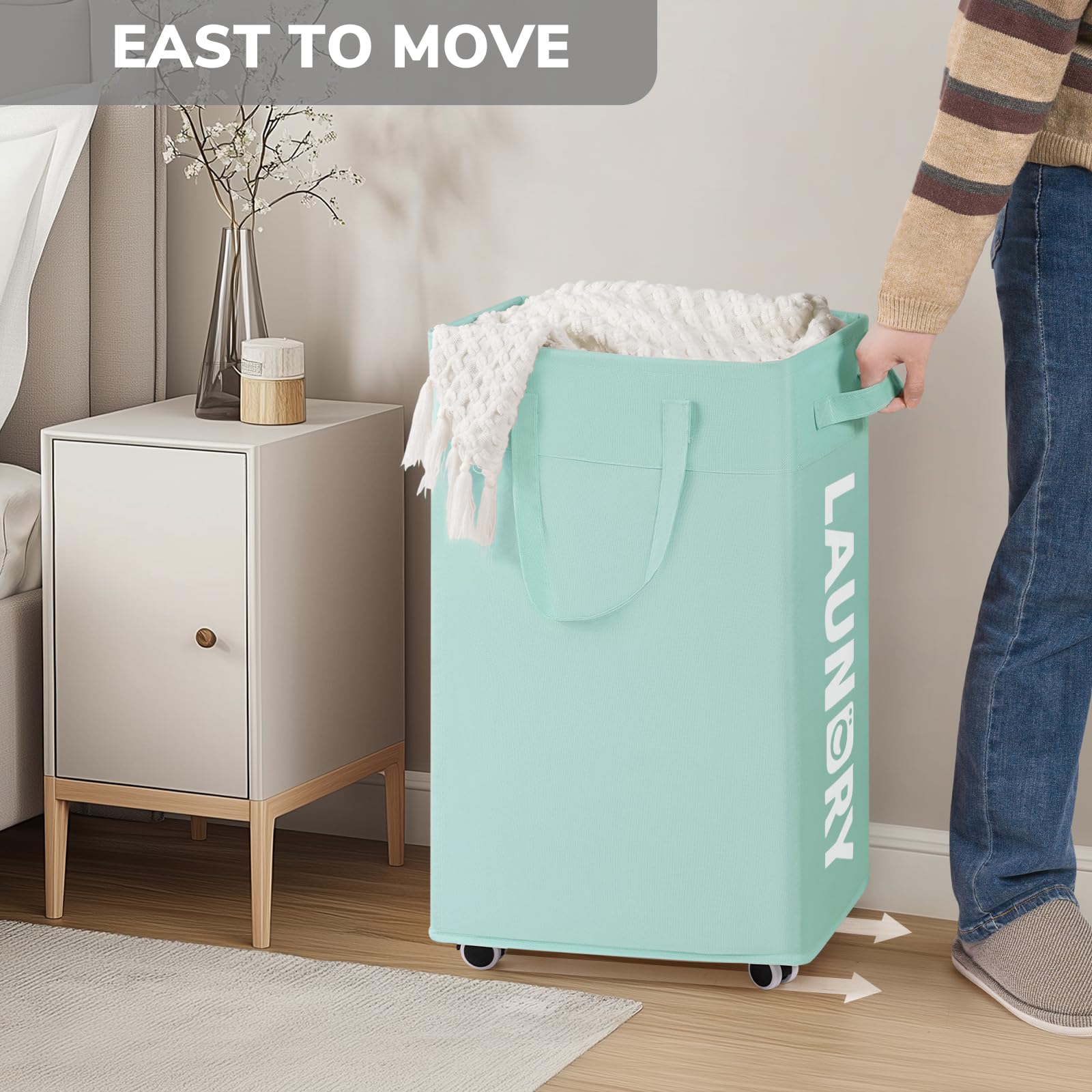 Goodpick Pink Laundry Basket with Wheels, Dorm Room Essentials for Girls, 75L Collapsible Laundry Basket, Laundry Hamper with Handle for College Dorm