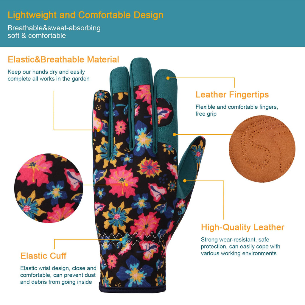 Bamllum Leather Gardening Gloves for Women - Working Gloves for Weeding, Digging, Planting, Raking and Pruning
