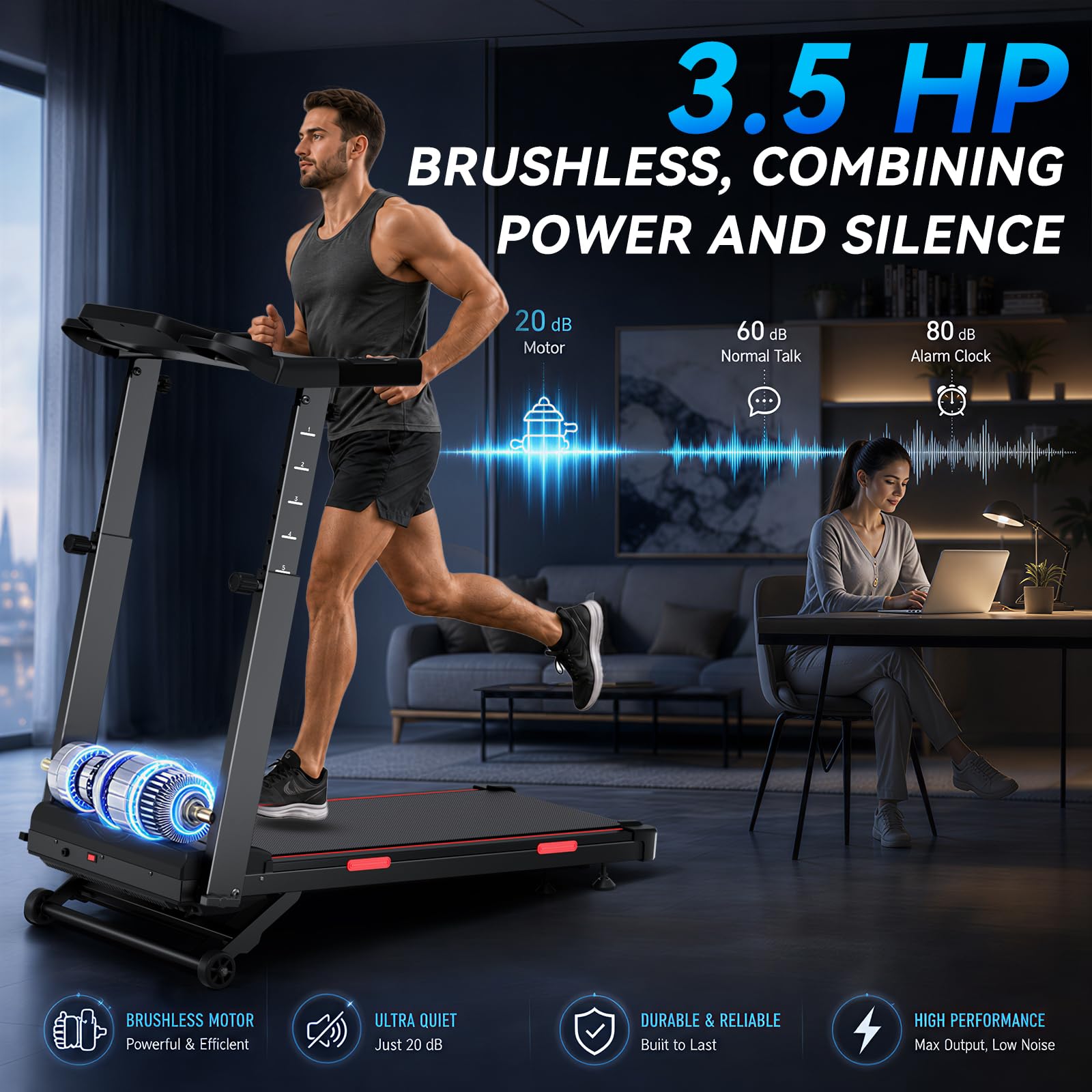 Treadmills for Home with 20% Auto Incline - Wide Belt, 8.7MPH Max Speed, 450LBS Capacity, 3.5HP Adjustable Height Handle Bars