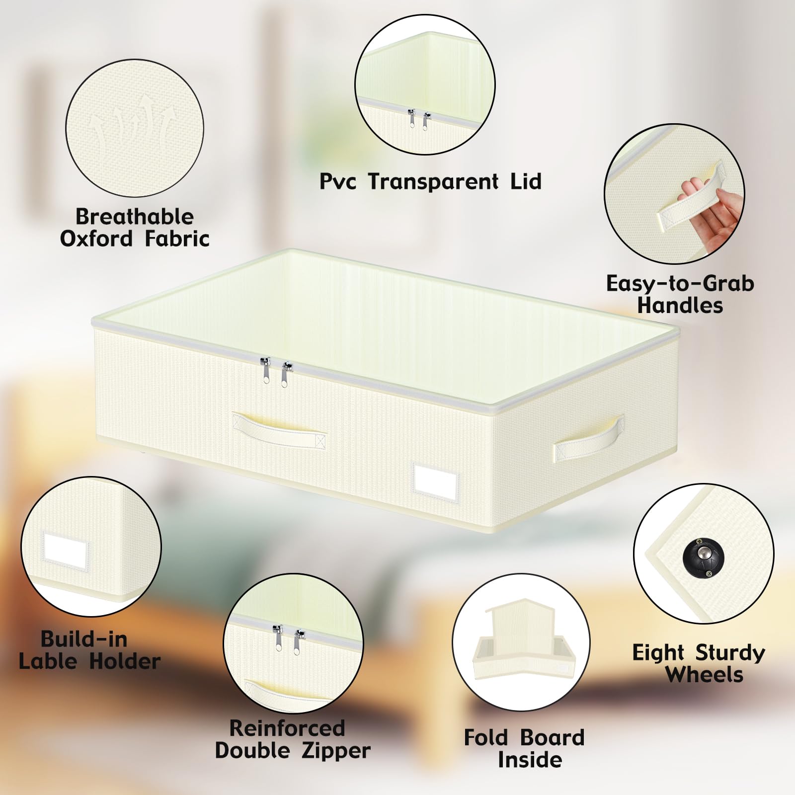 EE-RoomWorld Under Bed Storage with Wheels, No Assemble Required 10 inches height Under Bed Storage bins,Large capacity Rolling Underbed Shoe Storage containers，dorm underbed storage drawers