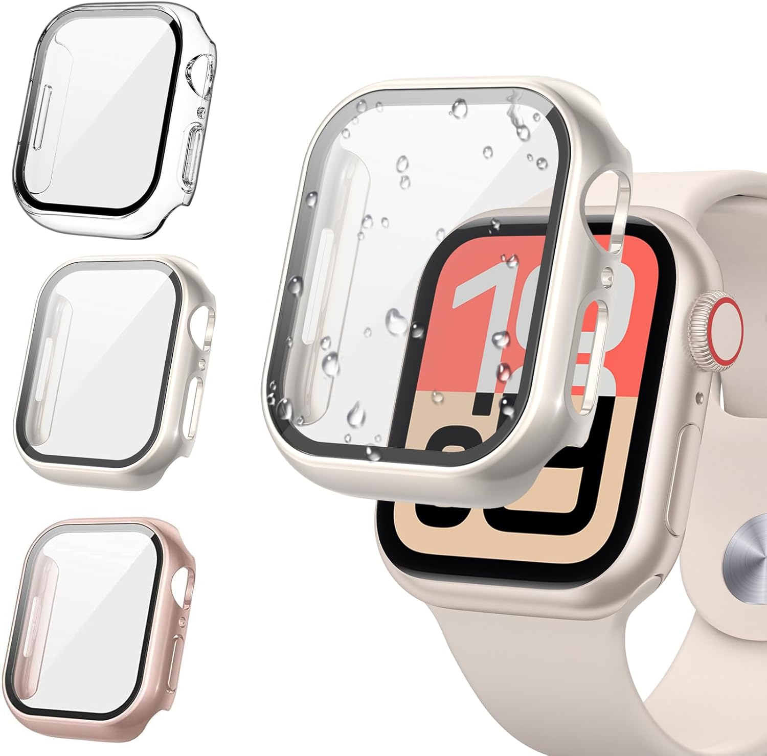 Tensea [3PCS for Apple Watch Screen Protector Case 41mm Series 9/8/7 Accessories, iWatch Protective Face Cover for Women Men, Tempered Glass Film Hard Bumper for iPhone Watch 41 mm