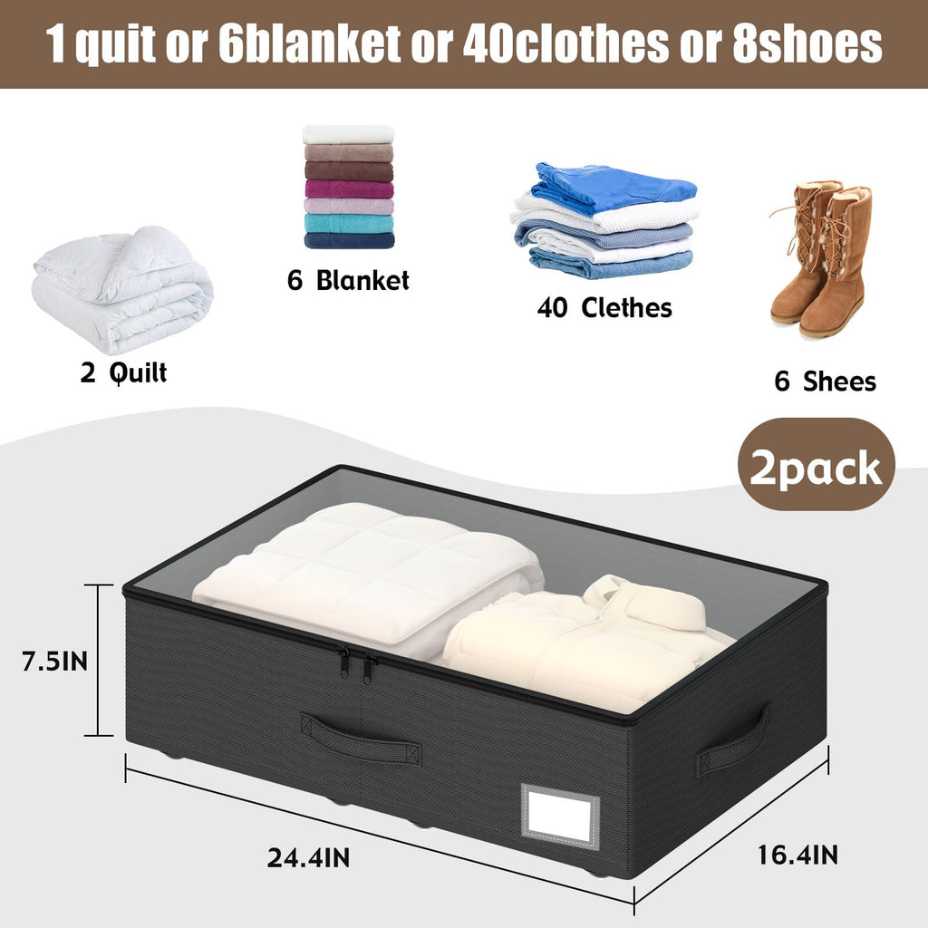 EE-RoomWorld Under Bed Storage with Wheels, No Assemble Required 10 inches height Under Bed Storage bins,Large capacity Rolling Underbed Shoe Storage containers，dorm underbed storage drawers