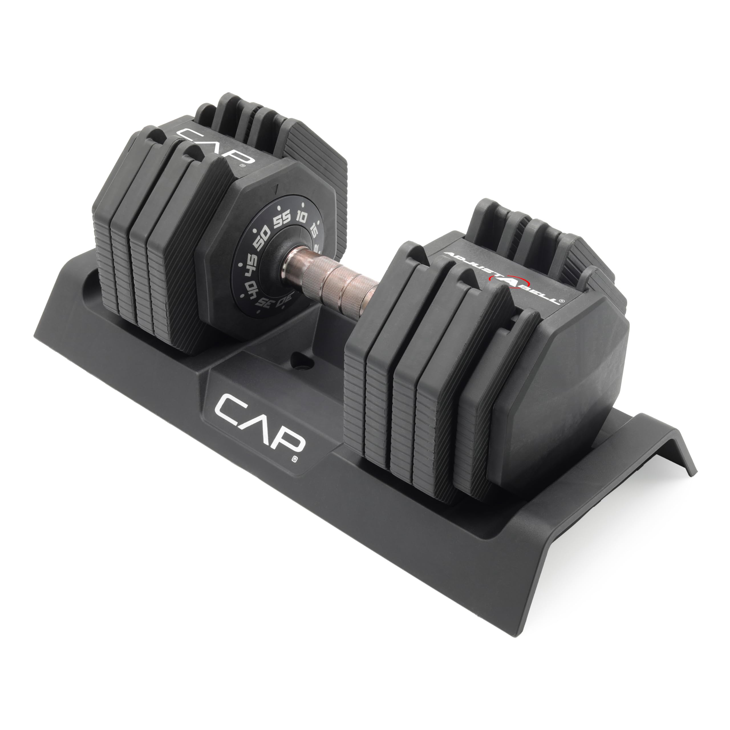 CAP ADJUSTABELL Adjustable Dumbbell Set, Premium Quick Select Adjustable Weights for Strength Training, Singles & Pairs, 12.5 LB, 25 LB & 55 LB, Round & Hex Dumbbells, Multiple Grip Handle Options