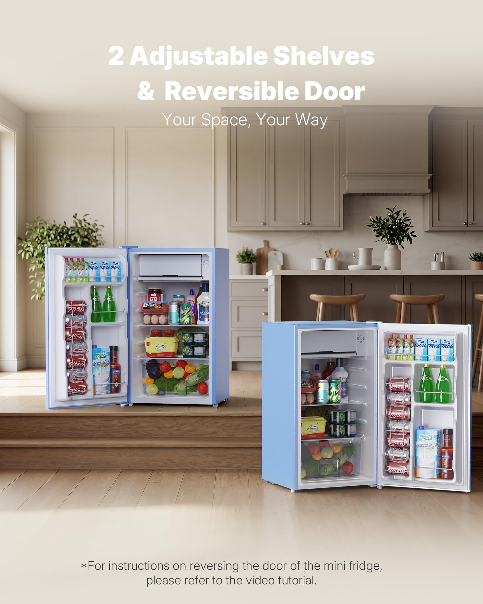 Upstreman 3.2 Cu.Ft Mini Fridge with Freezer, Quiet Efficient Small Fridge, Compact Refrigerator with Adjustable Thermostat, for Dorm, Bedroom, Office, Black-BR321