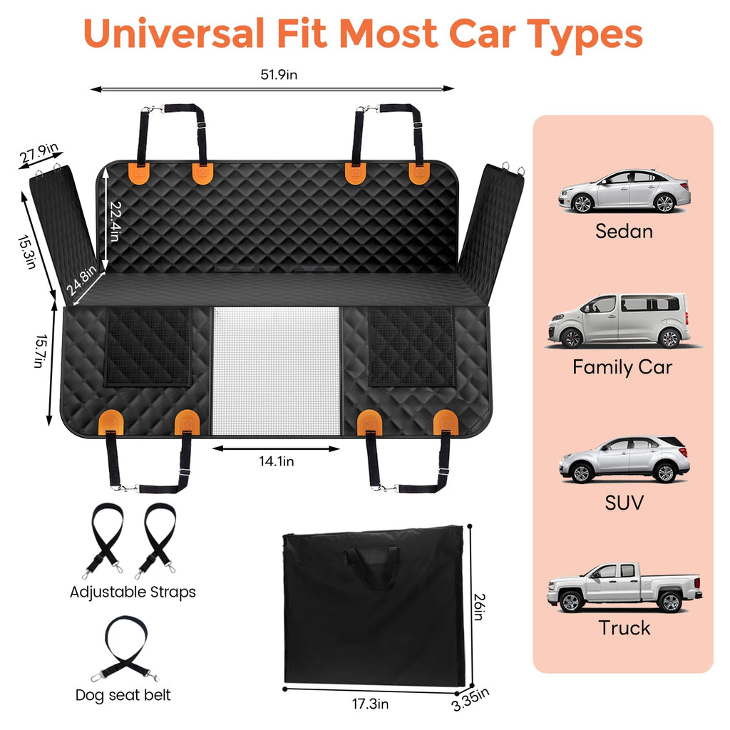 Dog Seat Cover for Back Seat, Hard Bottom Car Seat Cover for Dogs | Back Seat Extender Holds 500 lbs, Waterproof Back Seat Pet Cover for Dogs, Dog Hammock Travel Accessories for Car,SUV,Truck
