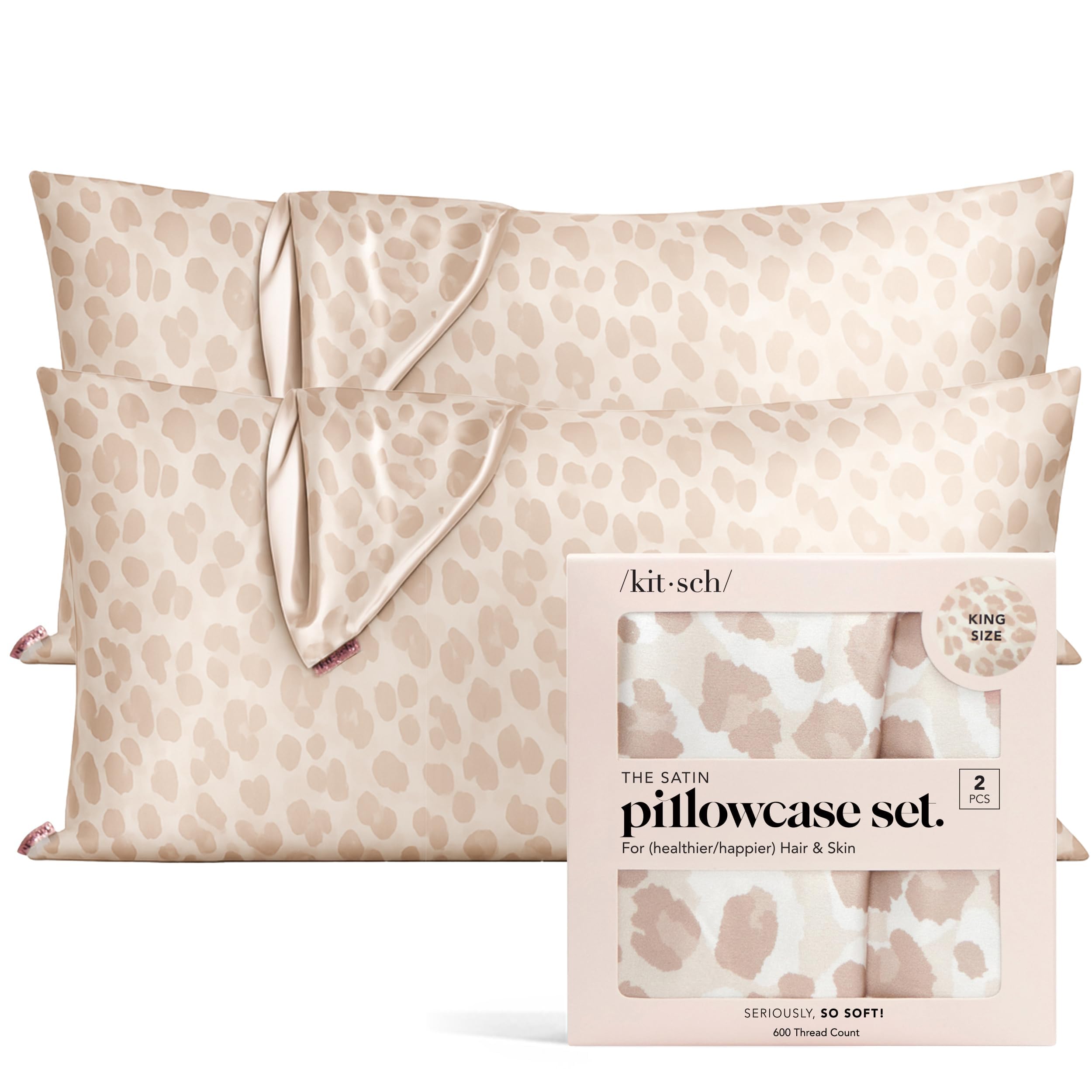Kitsch Satin Pillowcase with Zipper - Standard Size, Leopard | Softer Than Silk Pillow Cases, Smooth Cooling Satin Pillow Case for Hair and Skin, Wrinkle-Free, Machine Washable