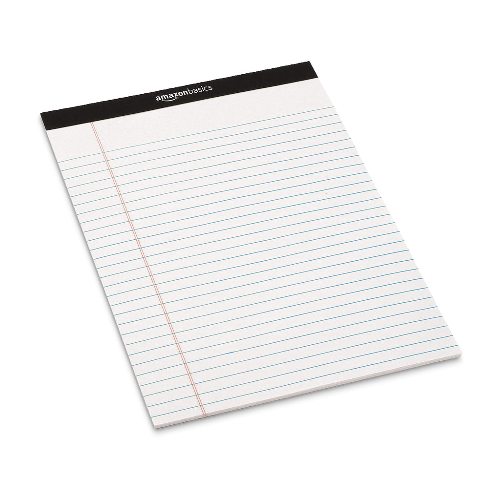 Amazon Basics Narrow Ruled Writing Pads, Perforated, 5" x 8", Multicolor, 6-Pack of 50 Sheets