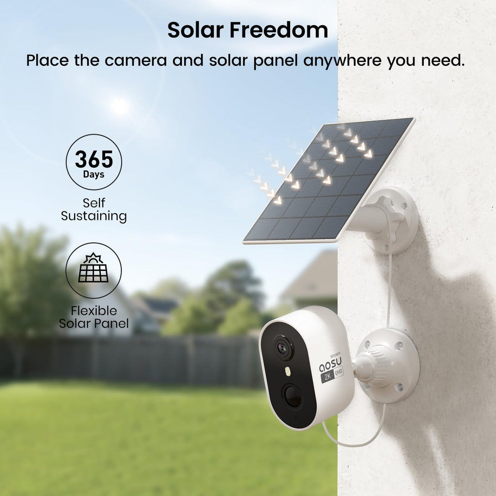aosu Solar Security Cameras Wireless Outdoor, 2K HD Home Security Camera System, PIR + AI Human Detection, Color Night Vision, Easy to Set Up, Local Storage, No Subscription Required, 4-Cam Kit