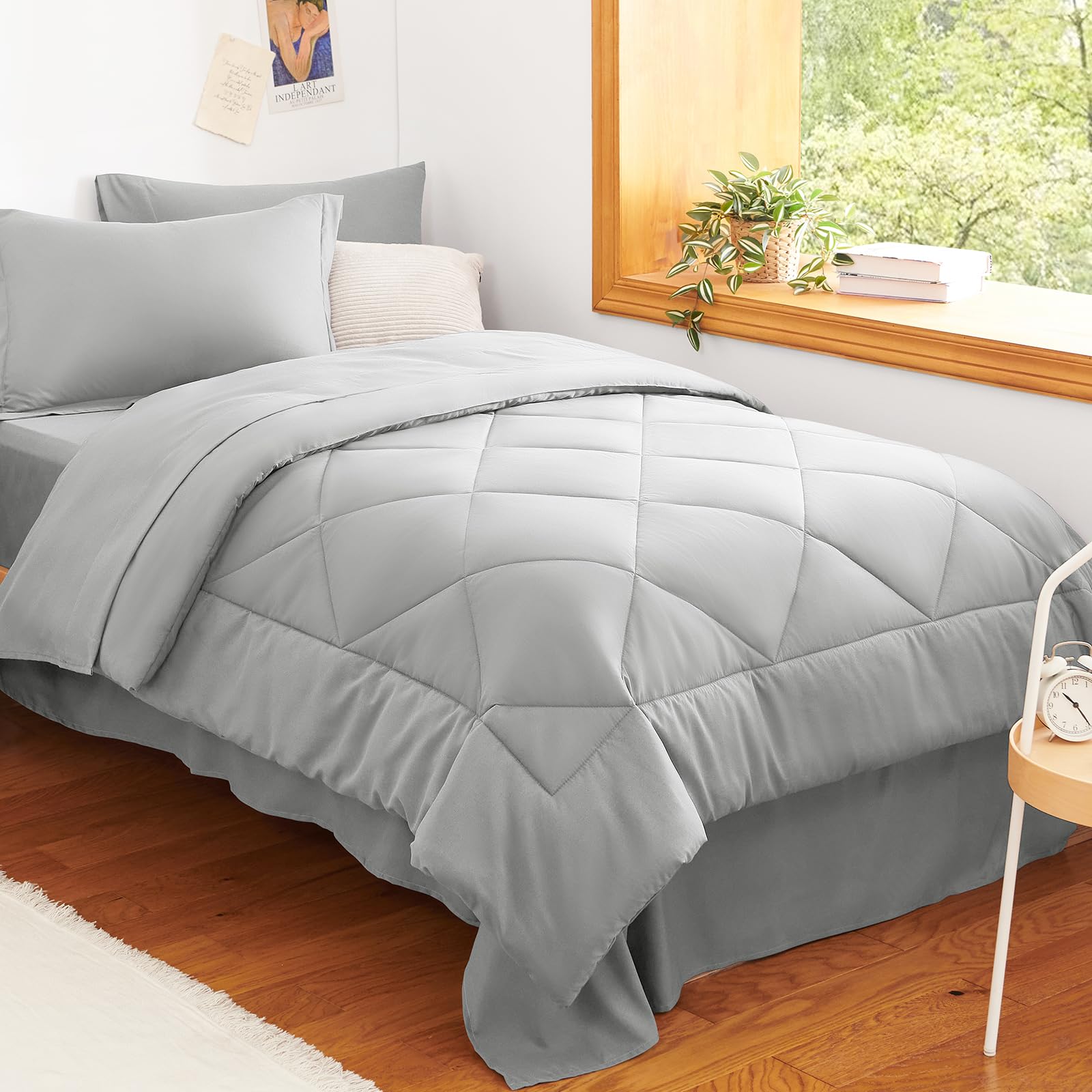 CozyLux Twin XL Comforter Set Black - 5 Pieces Twin Extra Long Bed in a Bag for College Dorm, All Season Bedding Set for Girls and Boys, Soft Bed Set with Comforter, Sheets, Pillowcase & Sham