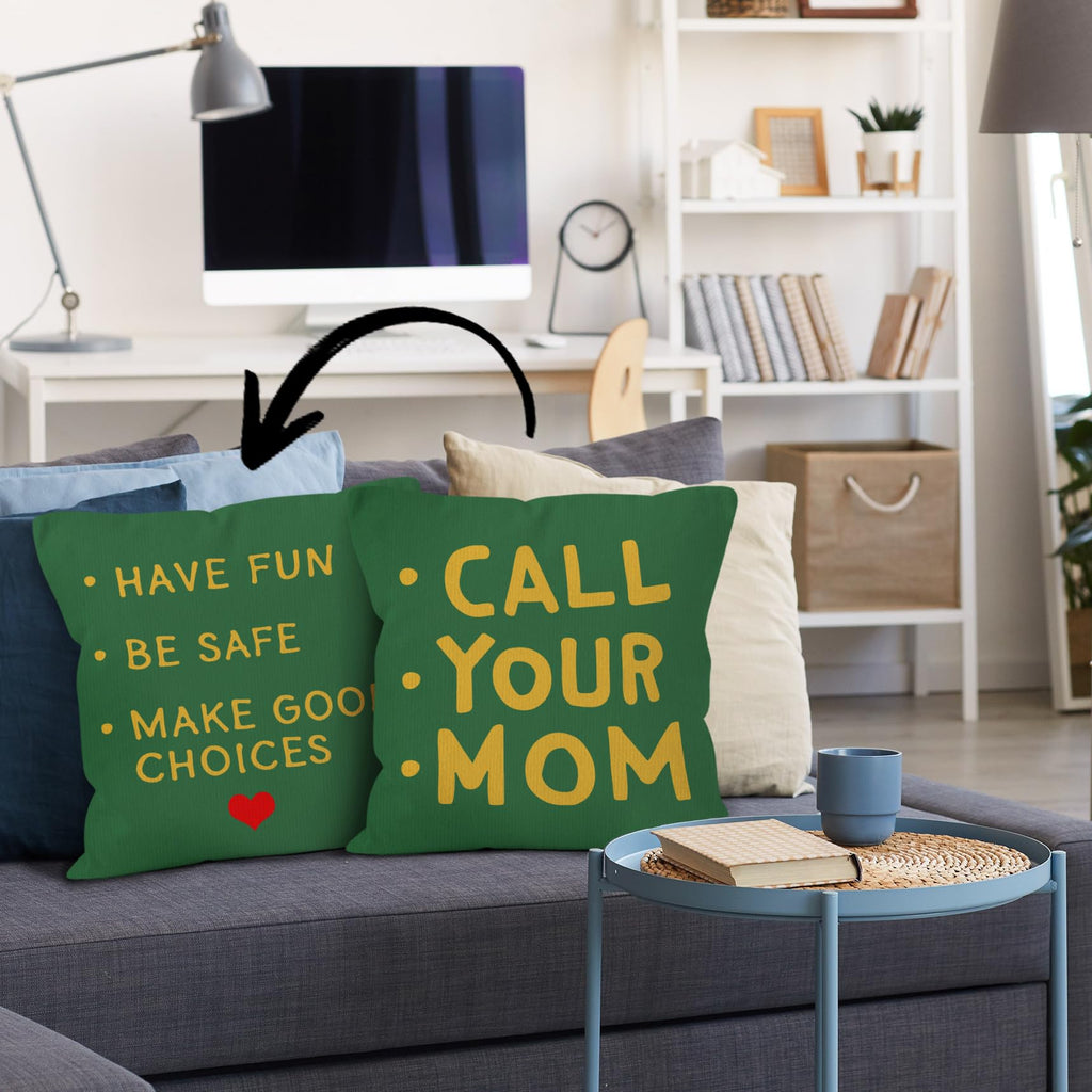 HIWX College Dorm Decor,Funny Have Fun Be Safe Make Good Choices Call Your Mom Decorative 18 x 18 Throw Pillow Cover,Call Your Mom Pillow,Throw Pillows for Dorm Bed Room Student Decor Pillowcase