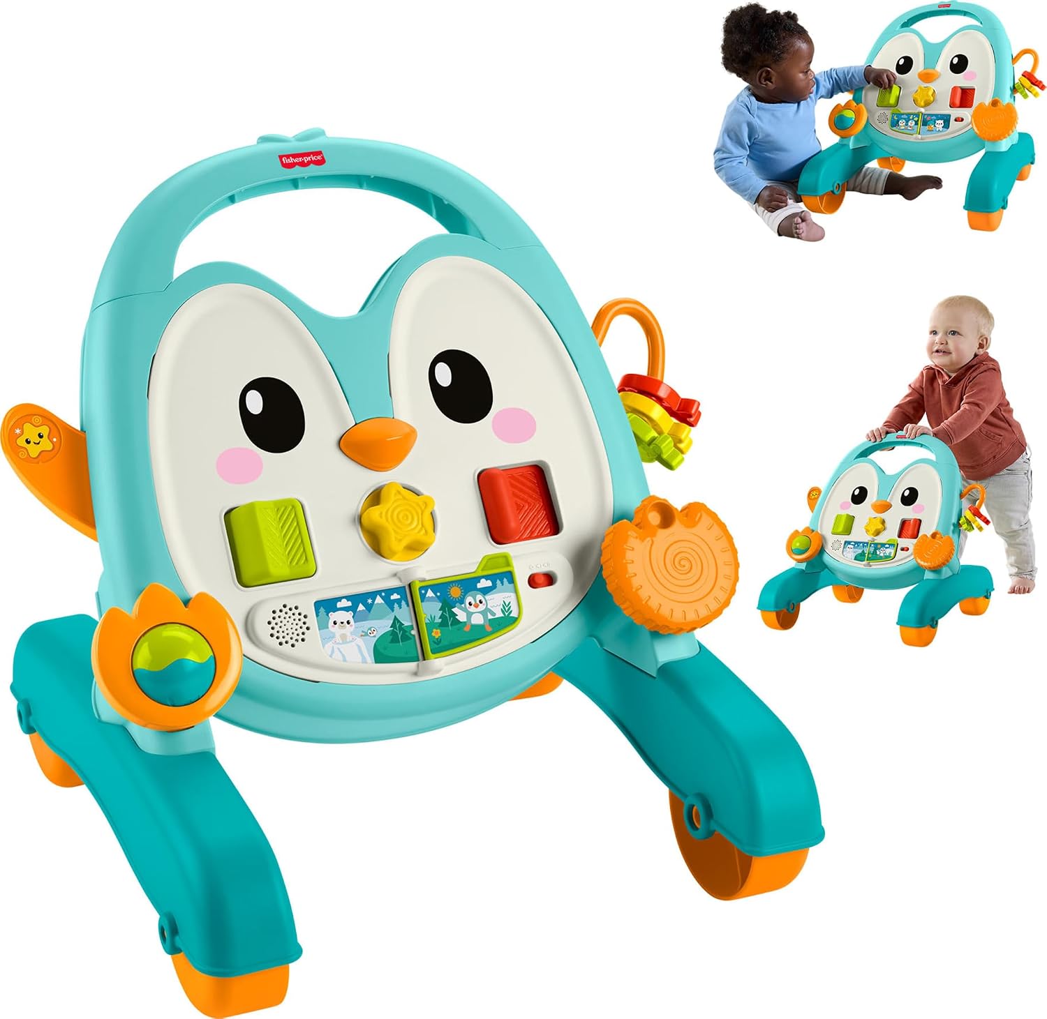 Fisher-Price Baby Push Toy Musical Penguin Walker, 2-in-1 Infant to Toddler Activity Play for Motor Skills Development Ages 6+ Months