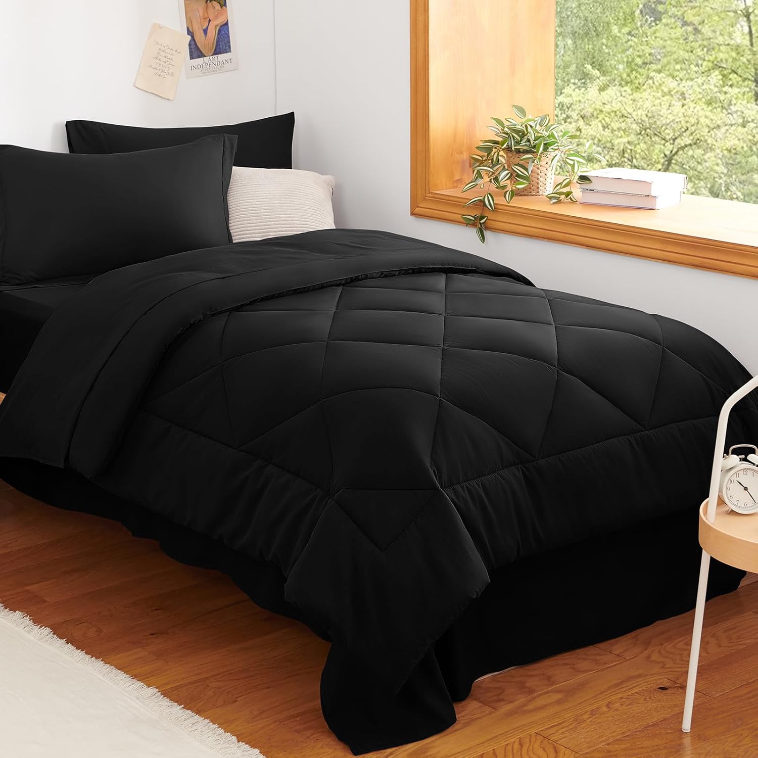 CozyLux Twin XL Comforter Set Black - 5 Pieces Twin Extra Long Bed in a Bag for College Dorm, All Season Bedding Set for Girls and Boys, Soft Bed Set with Comforter, Sheets, Pillowcase & Sham