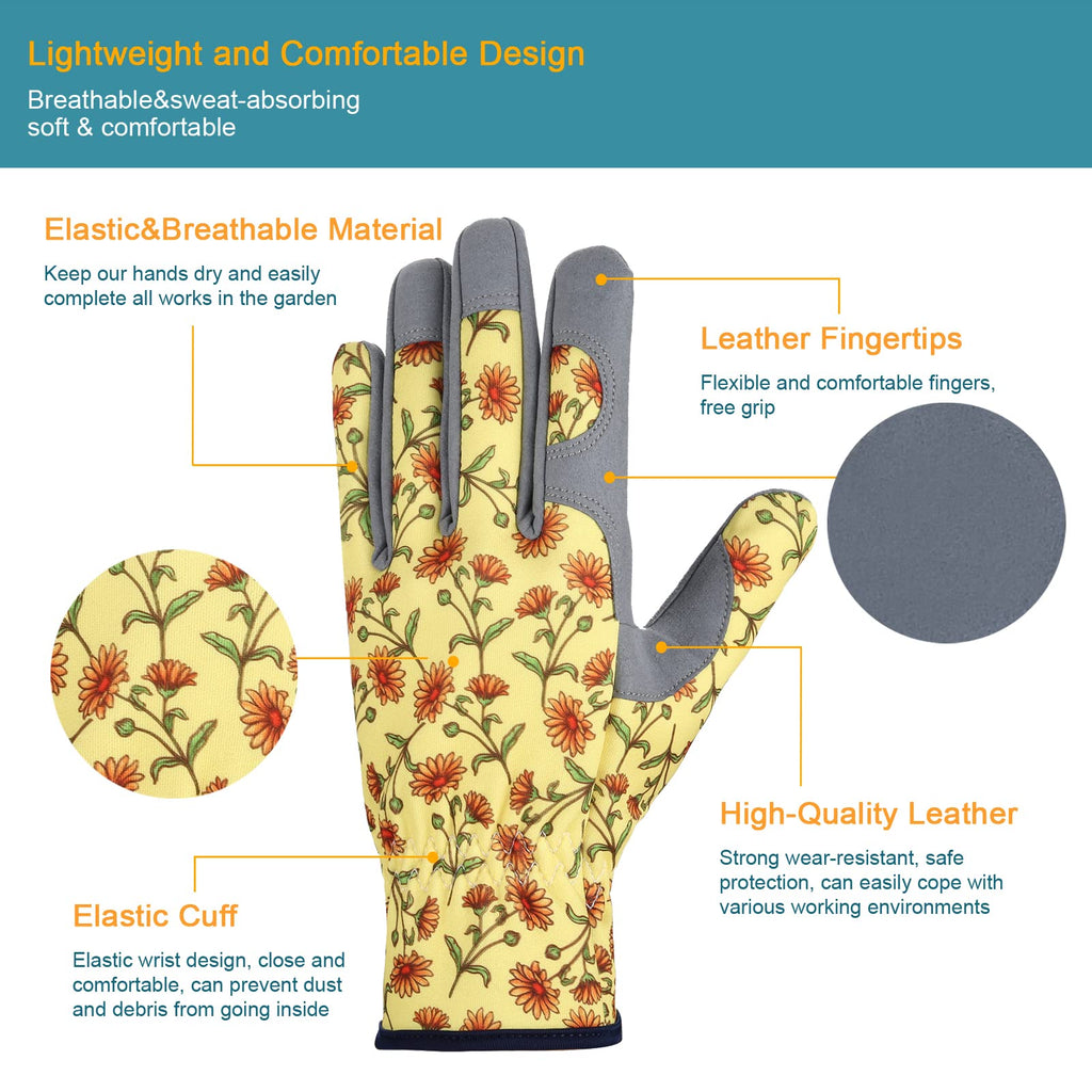 Bamllum Leather Gardening Gloves for Women - Working Gloves for Weeding, Digging, Planting, Raking and Pruning