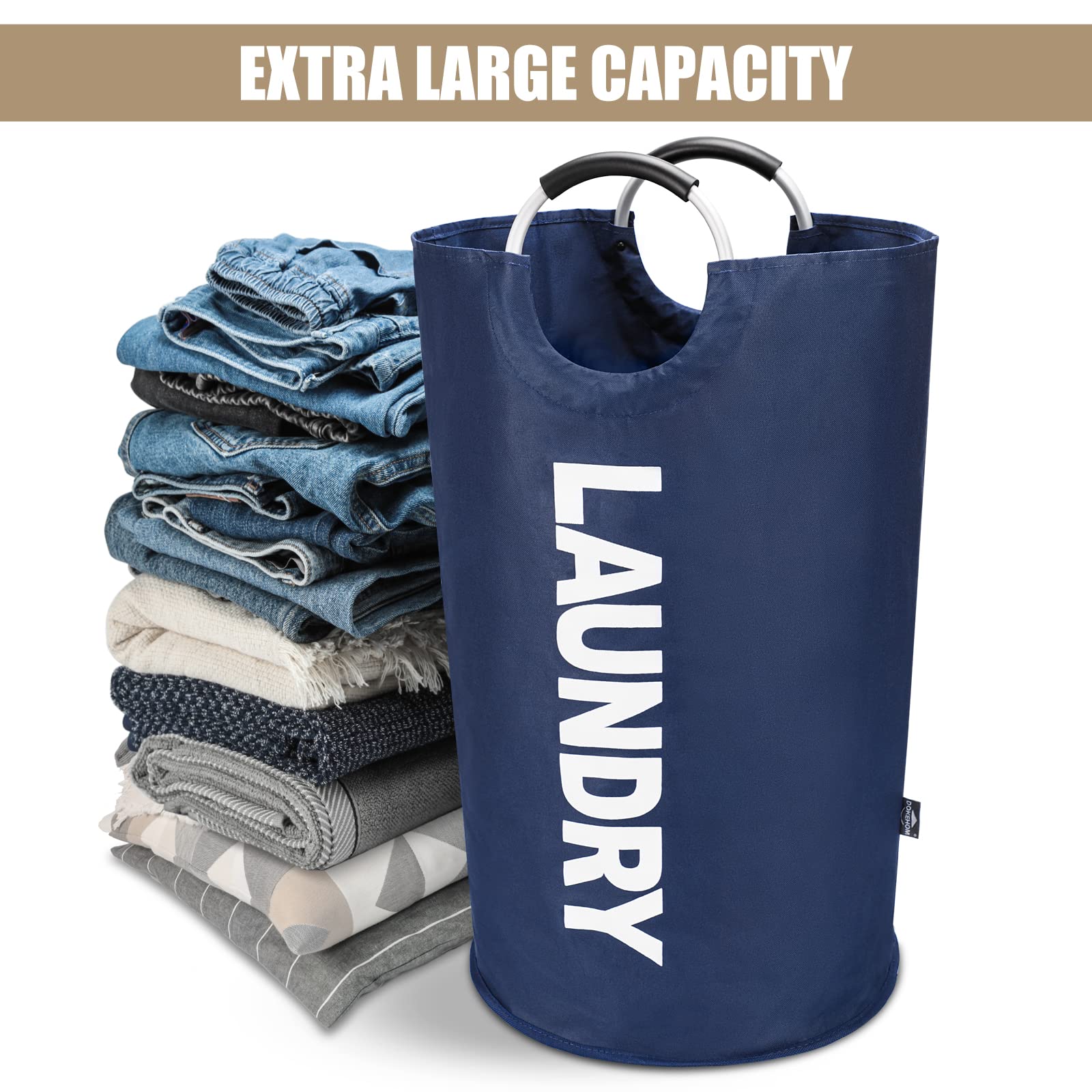 DOKEHOM 90L Large Laundry Basket, Collapsible Laundry Bag, Black | Freestanding tall clothes hamper & foldable washing bin. High-capacity clothes storage basket with durable sturdy handles