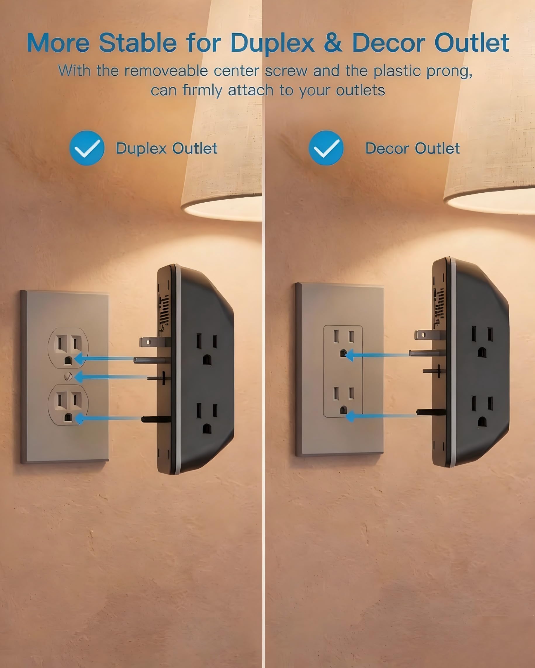 Outlet Extender with Night Light, Multi Plug Wall Outlet, Surge Protector | Multiple Electrical Outlet Splitter Expander, 4 USB Ports (1 USB C) Wall Charger, Plug Extension Adapter for Home, Dorm, RV