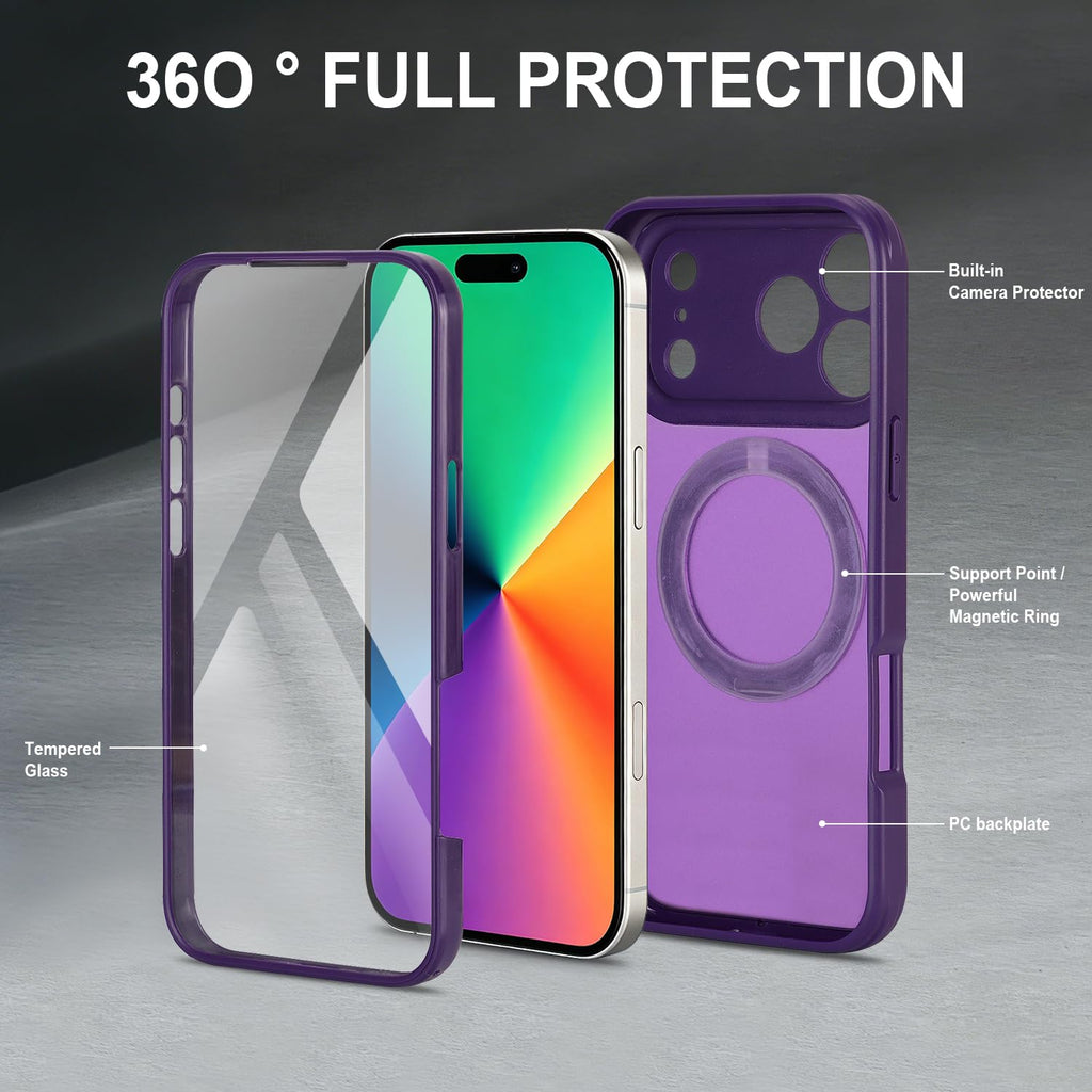 for iPhone 17 Pro Max Case Compatible with MagSafe Full-Body Magnetic Phone Case with Built-in Tempered Glass Screen Protector& Stand for iPhone17 Pro Max Cover, Orange