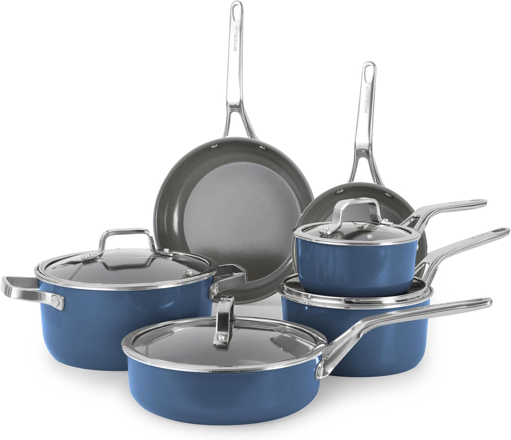 Ceramic Cookware Set, Pots & Pans Set, 10PC for RV and Apartment | Include saucepan, saute pan, stockpot, frying pans, oven safe to 480°F, dishwasher safe, non-toxic PFAS free, induction bases