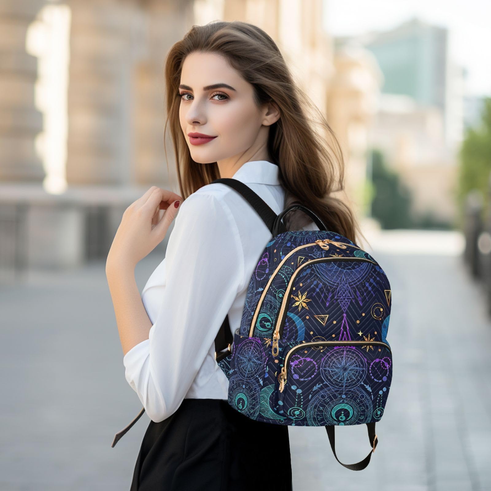 ALAZA Sun Moon Stars Witchy Small Backpack Purse for Women Travel Bag Fashion Daypack Back Pack Shoulder Bag