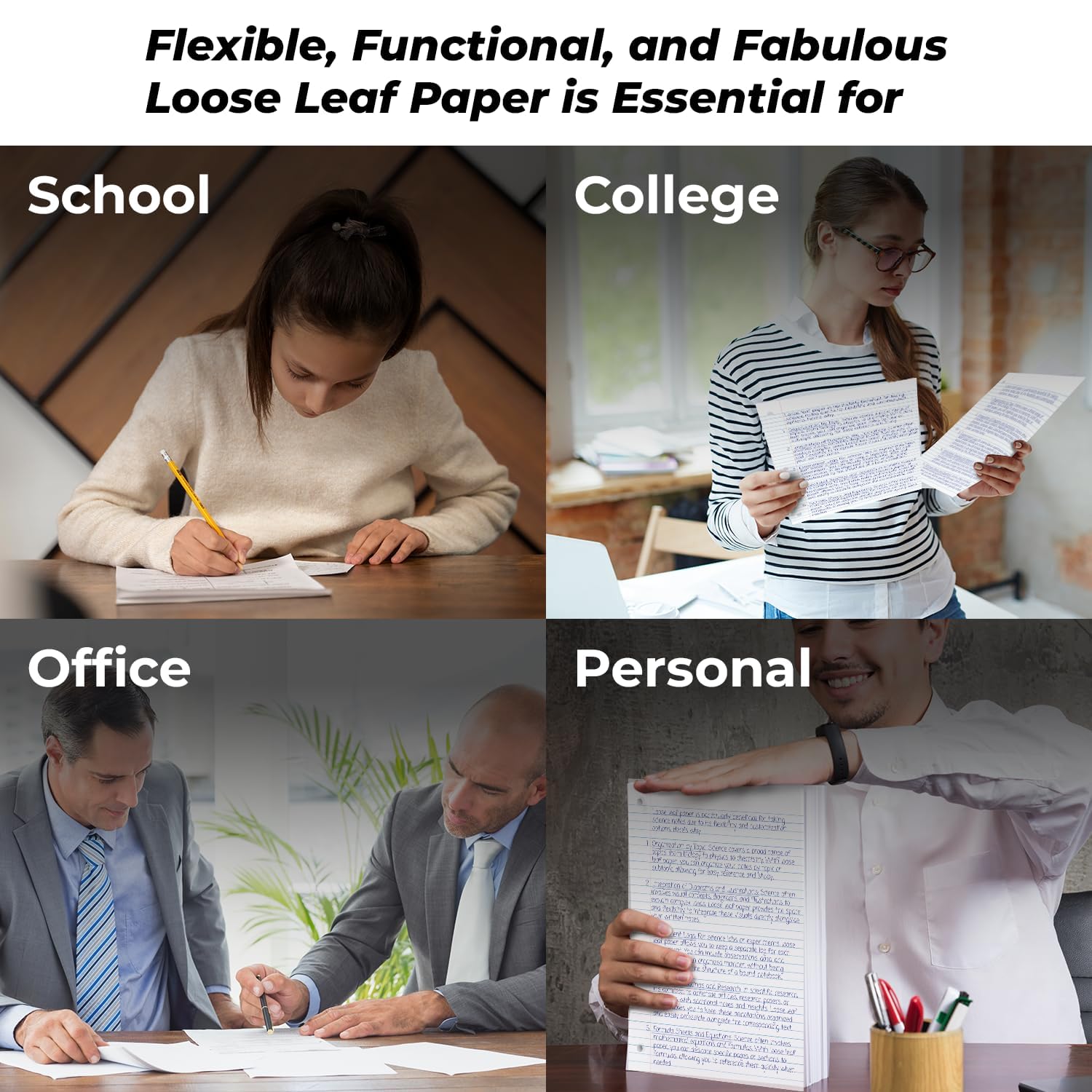 Rosmonde Loose Leaf Paper, 450 Sheets, 3 Pack, College Ruled Paper, 8" x 10.5", Bulk Office Filler Paper, 3 Hole Punched, 150 Sheets/Pack, 56 gsm Paper, College Ruled Notebook Paper for Binder, White | Bulk Office Filler Paper, 8" x 10.5", 3 Hole Punched,
