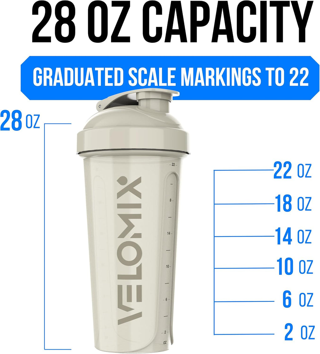 VELOMIX 6 Pack 28 oz Protein Shaker Bottle for Mixes - 6 Wire Whisk Balls | Leak Proof Cups for Supplements | BPA-Free Gym & Fitness (Earth Tones Collection)