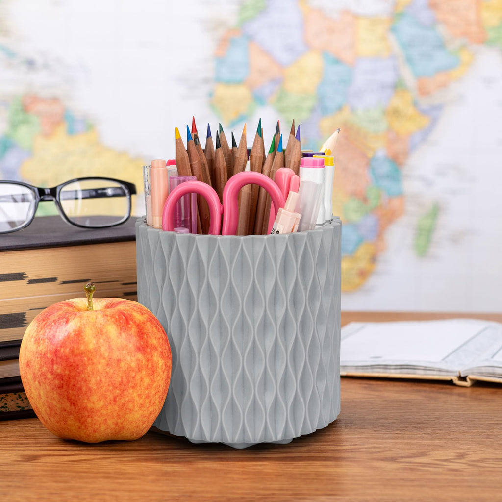 Pen Holder - 360° Rotating, 5 Slot Pen Holder For Desk. Pencil Holder For Office,School,Dorm Room&Vanity, Desk Accessories(White)