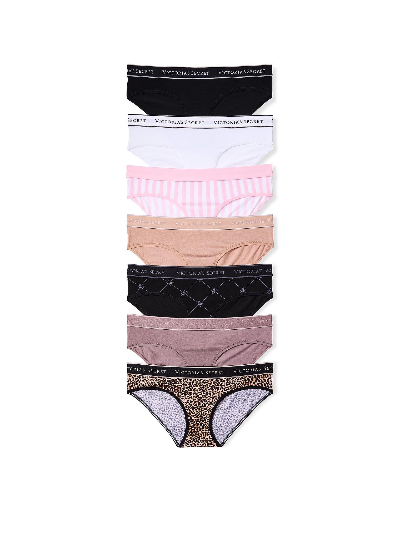 Victoria's Secret Women's Cotton Logo Hipster Underwear, Moderate Coverage Panties for Women, Multi Pack (XS-XXL)