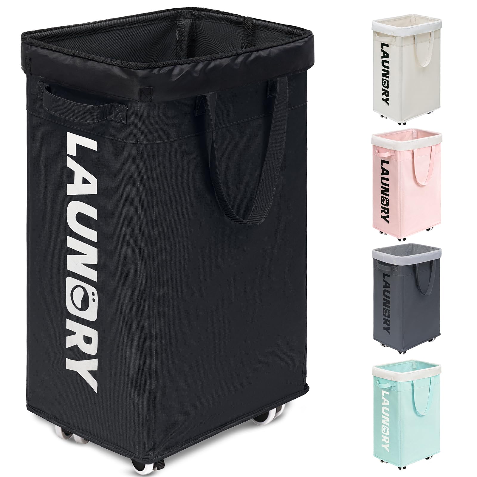 Goodpick Pink Laundry Basket with Wheels, Dorm Room Essentials for Girls, 75L Collapsible Laundry Basket, Laundry Hamper with Handle for College Dorm