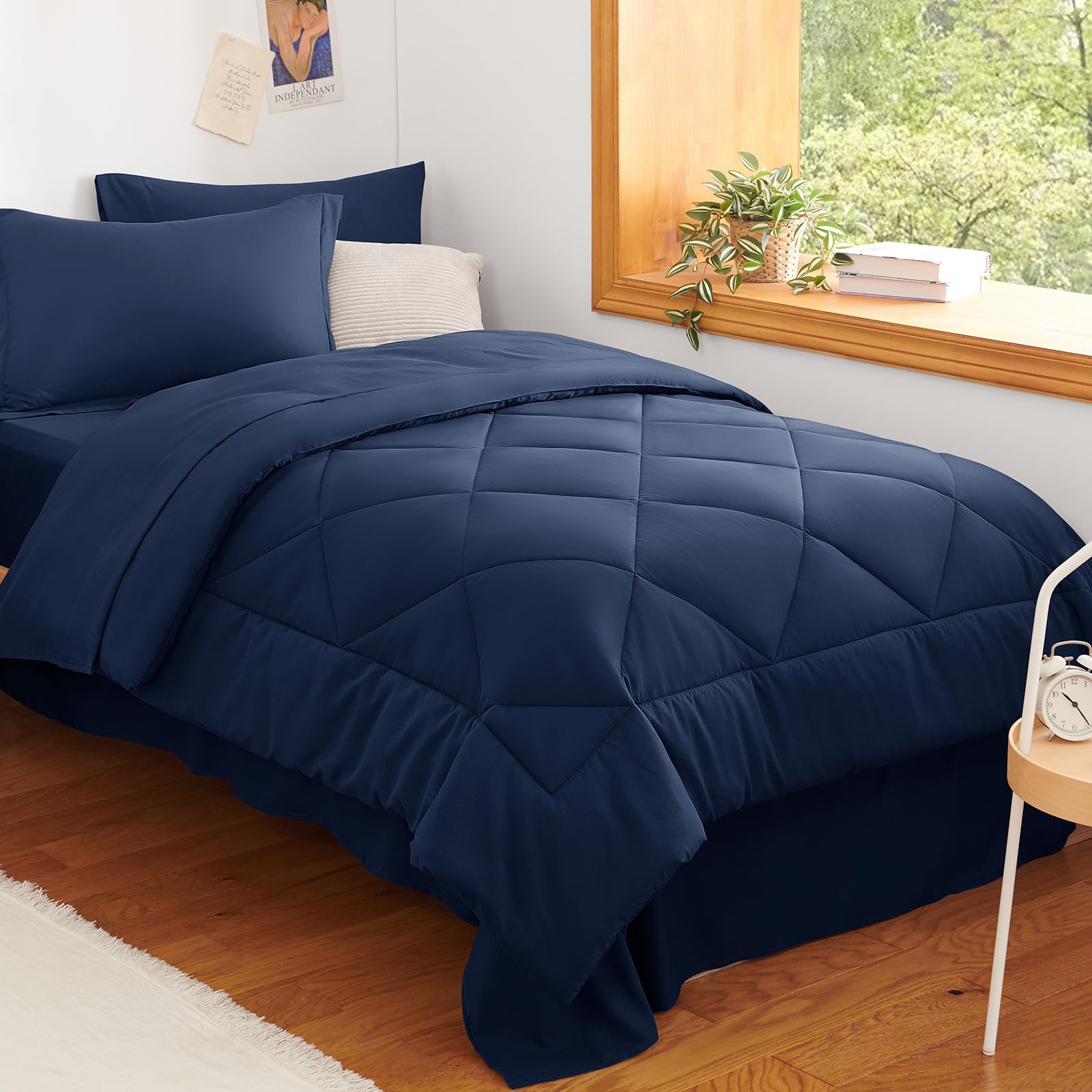 CozyLux Twin XL Comforter Set Black - 5 Pieces Twin Extra Long Bed in a Bag for College Dorm, All Season Bedding Set for Girls and Boys, Soft Bed Set with Comforter, Sheets, Pillowcase & Sham