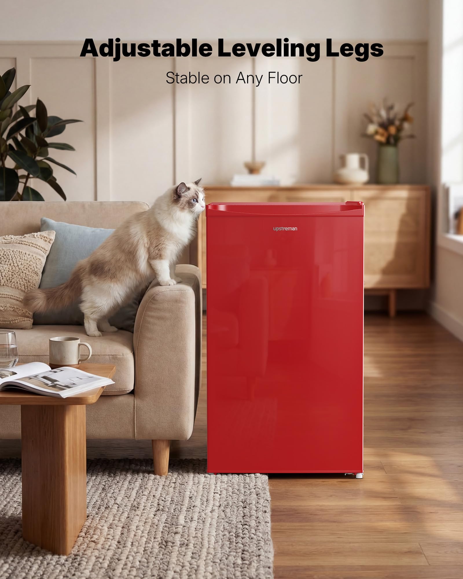 Upstreman 3.2 Cu.Ft Mini Fridge with Freezer, Quiet Efficient Small Fridge, Compact Refrigerator with Adjustable Thermostat, for Dorm, Bedroom, Office, Black-BR321