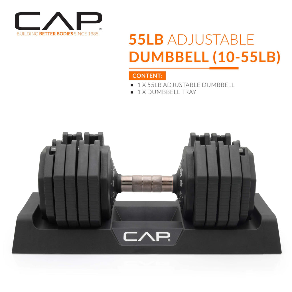 CAP ADJUSTABELL Adjustable Dumbbell Set, Premium Quick Select Adjustable Weights for Strength Training, Singles & Pairs, 12.5 LB, 25 LB & 55 LB, Round & Hex Dumbbells, Multiple Grip Handle Options