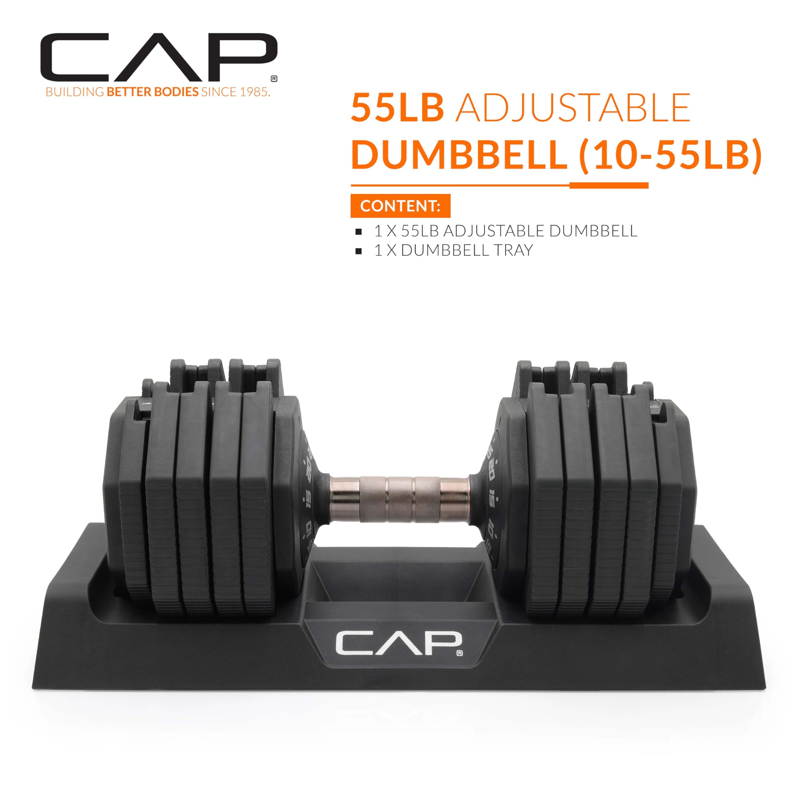 CAP ADJUSTABELL Adjustable Dumbbell Set, Premium Quick Select Adjustable Weights for Strength Training, Singles & Pairs, 12.5 LB, 25 LB & 55 LB, Round & Hex Dumbbells, Multiple Grip Handle Options