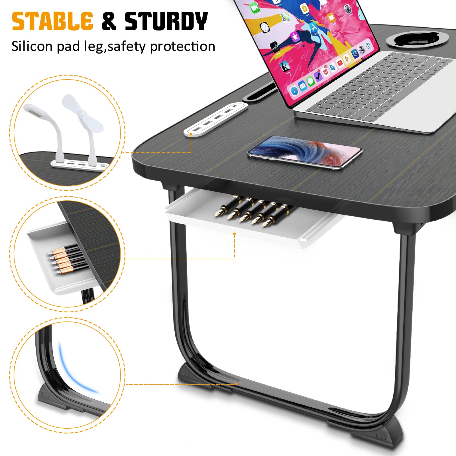 Fayquaze Lap Laptop Desk, Portable Foldable Laptop Bed Table with Storage Drawer and Cup Holder, Lap Desk Lap Bed Stand Tray Table Serving Tray for Eating, Reading and Working